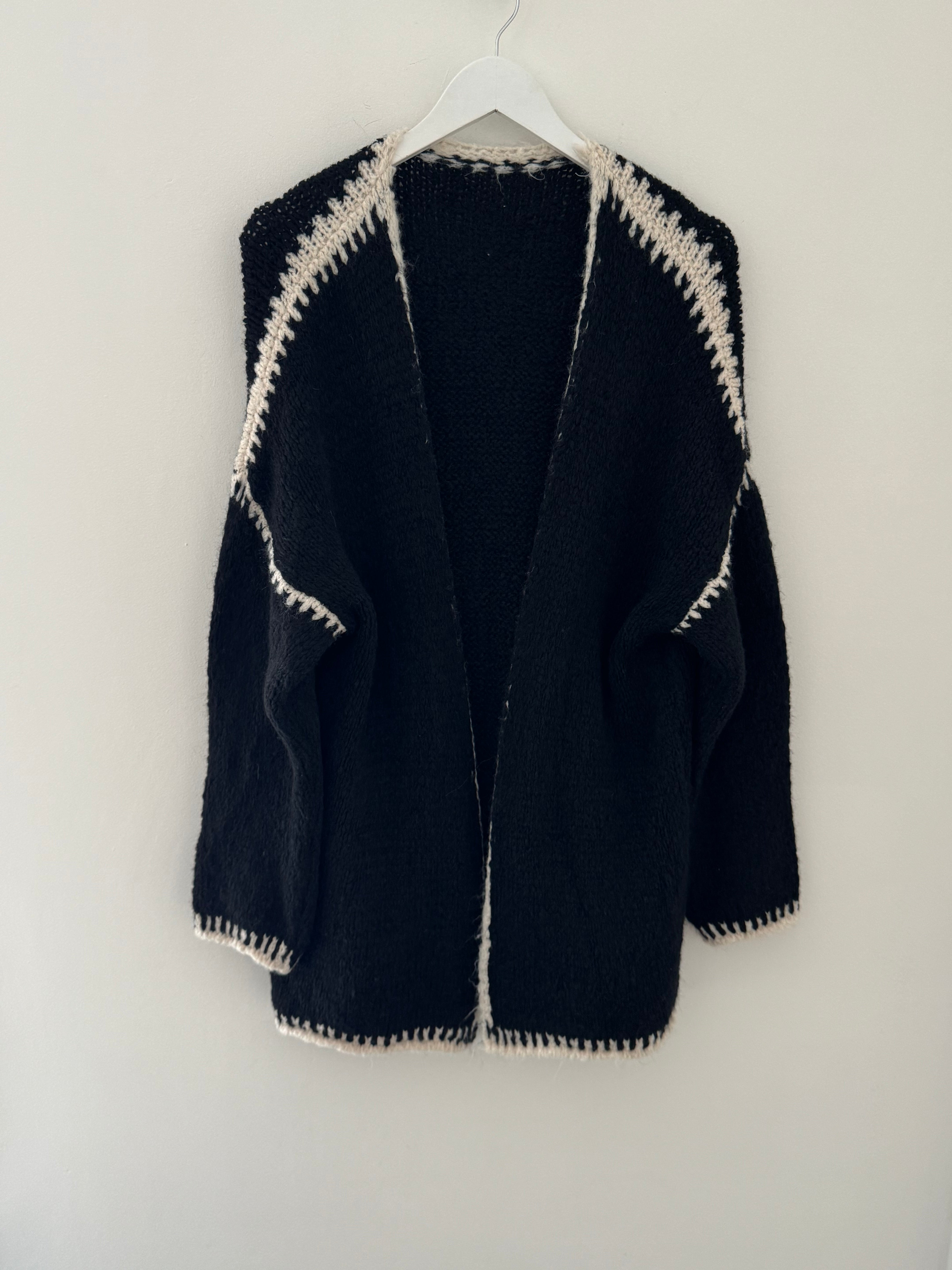 Whip Stitch Cardi in Black & Ecru
