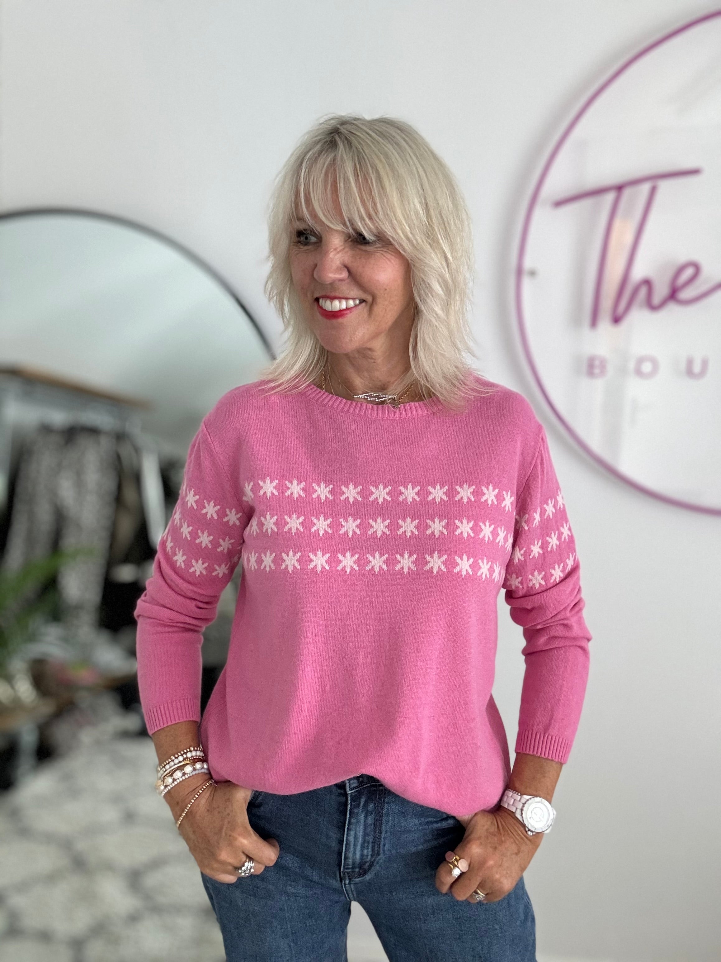 Multi Star Cashmere Jumper in Pink & Ivory