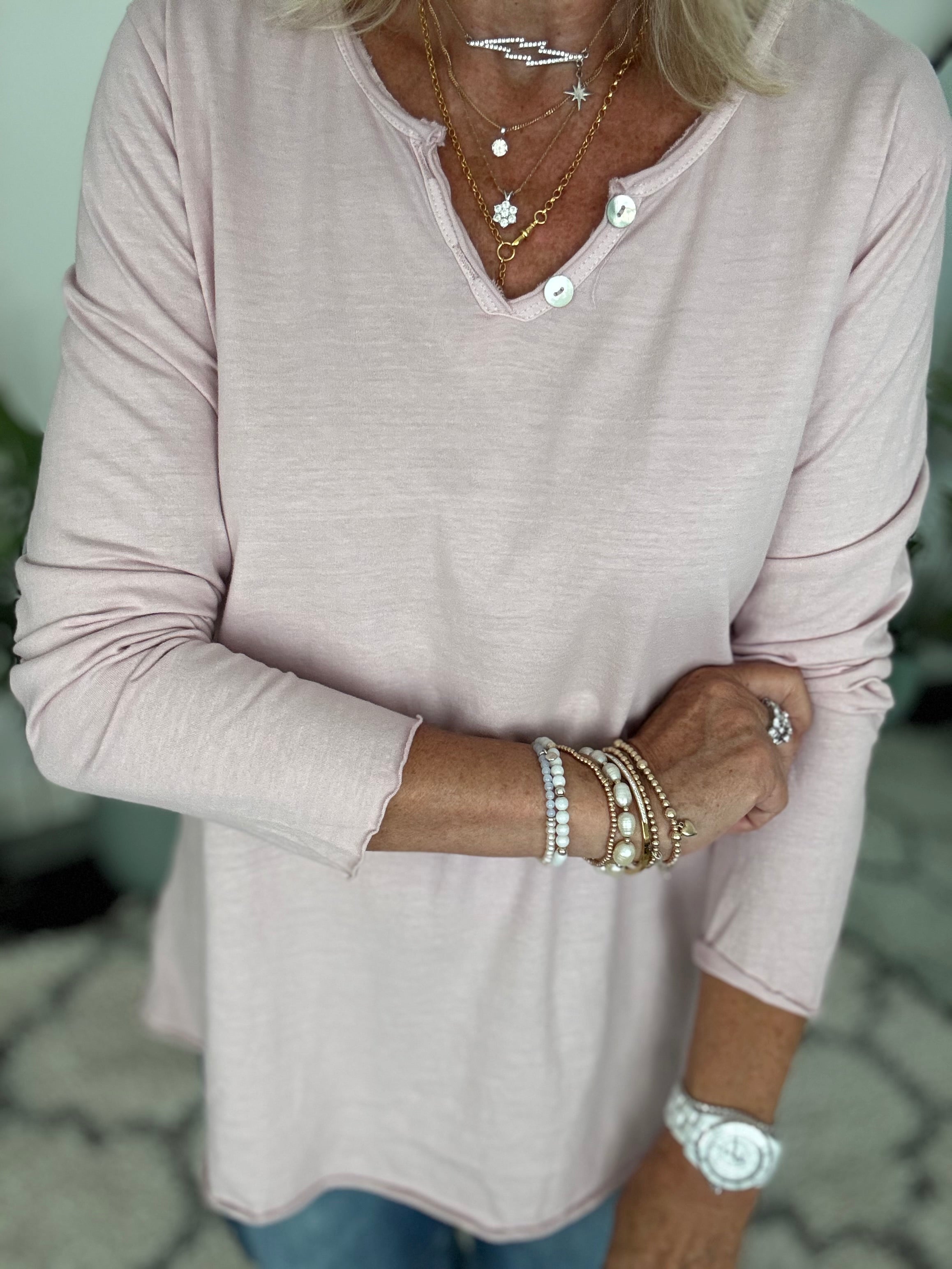 Long Sleeve Cotton Top in Soft Pink