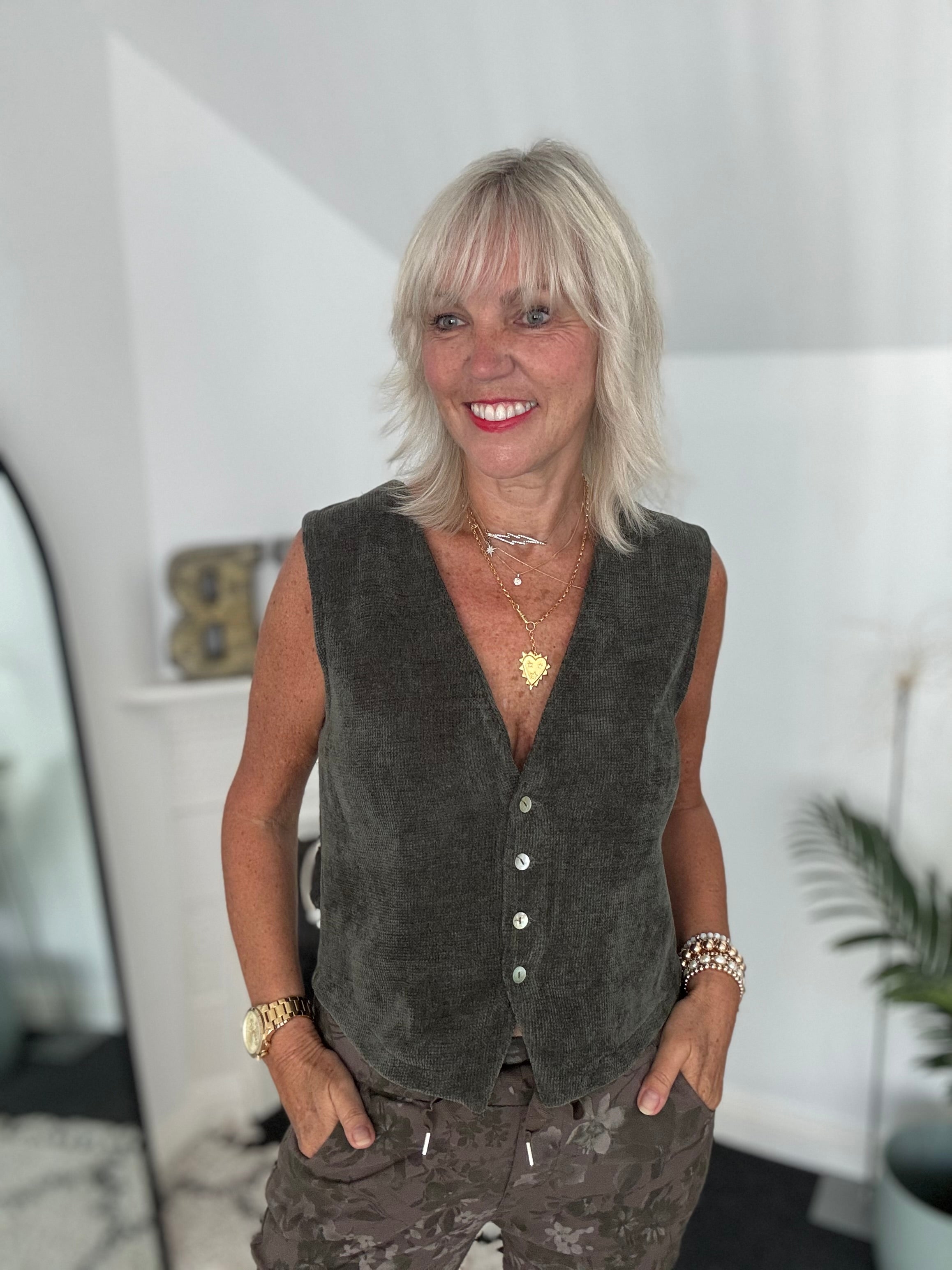 Chenille Waistcoat in Khaki