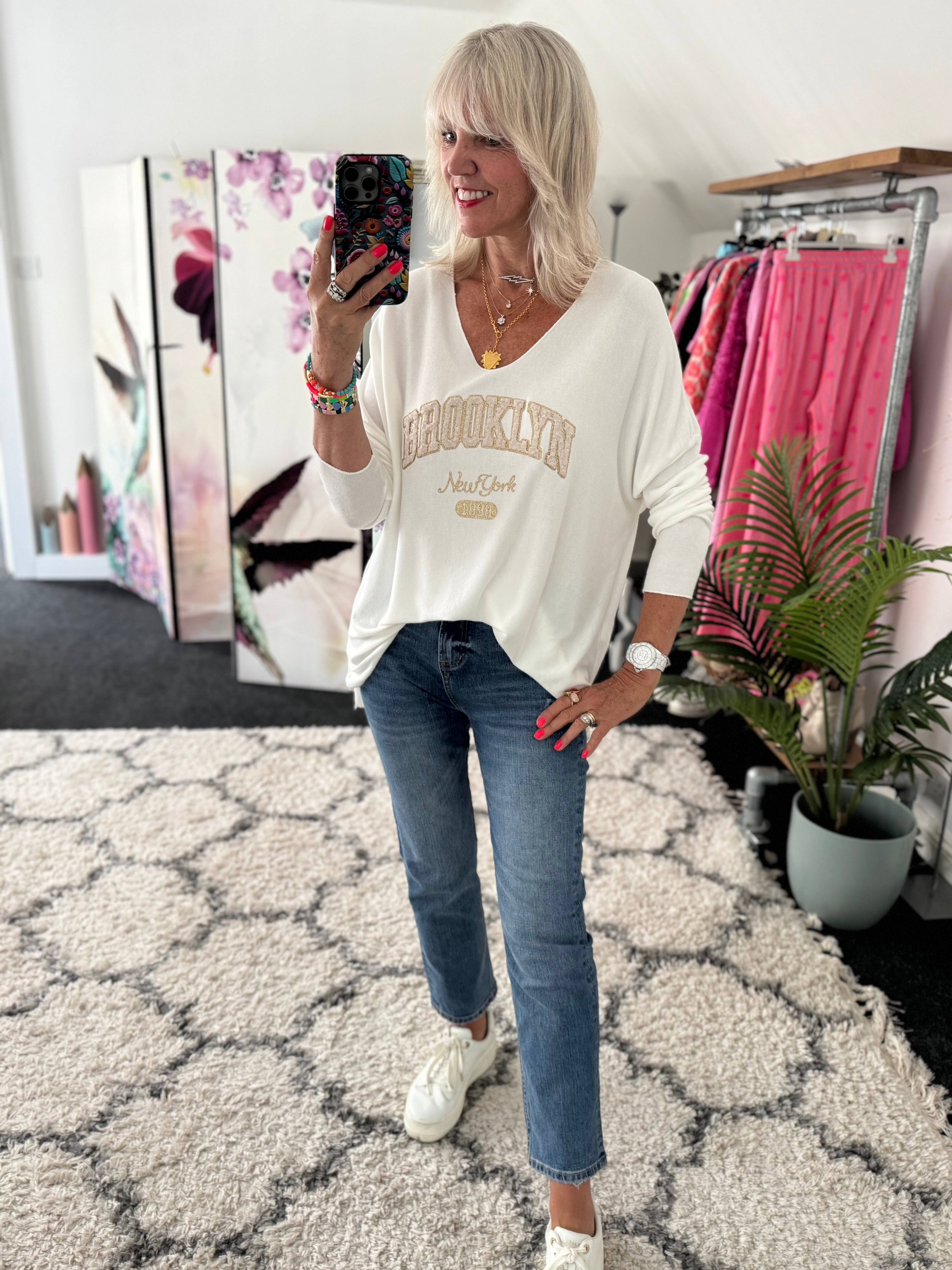Brooklyn V Neck Jumper in Ivory