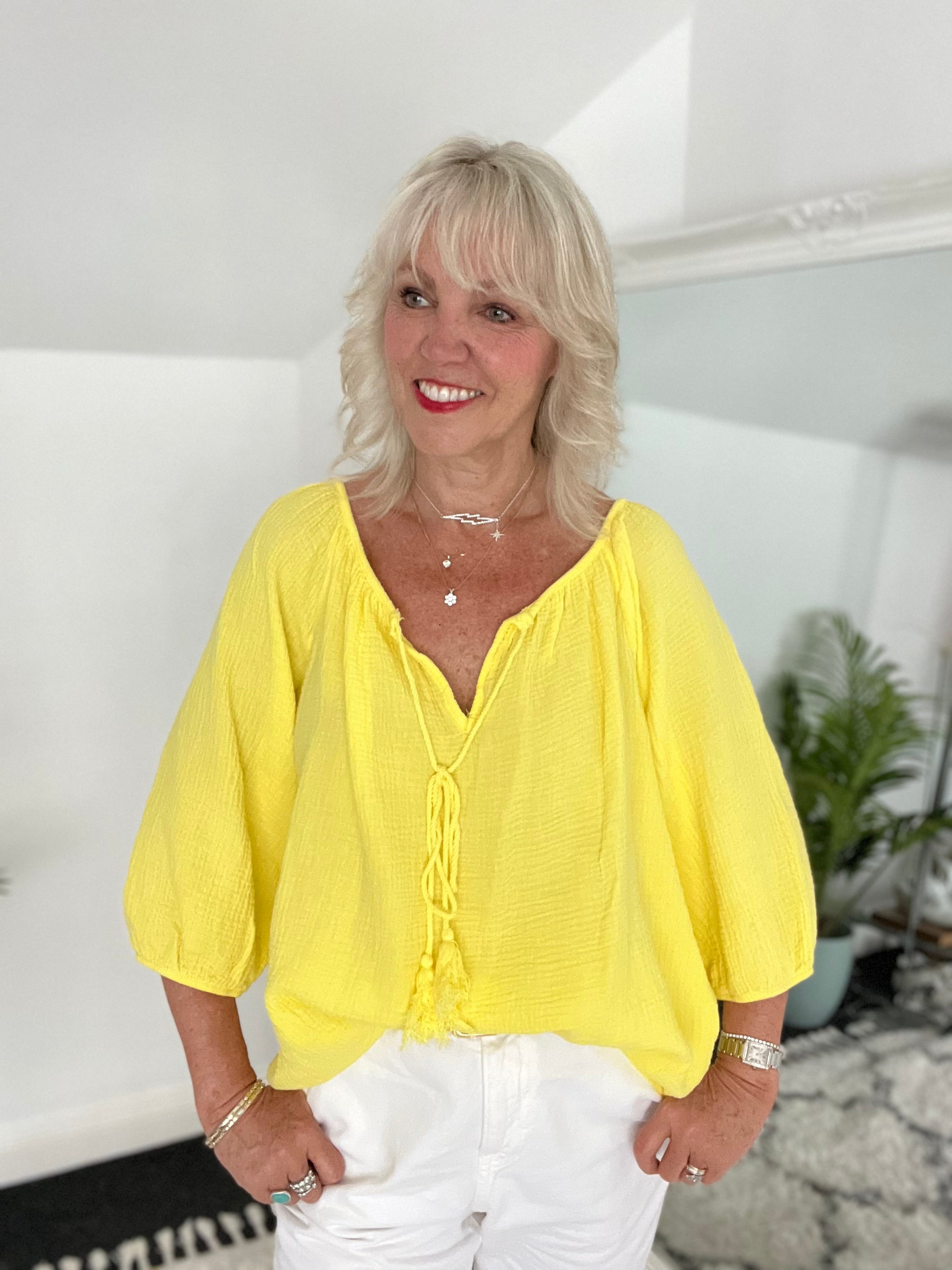 Cheesecloth Tassel Blouse in Yellow