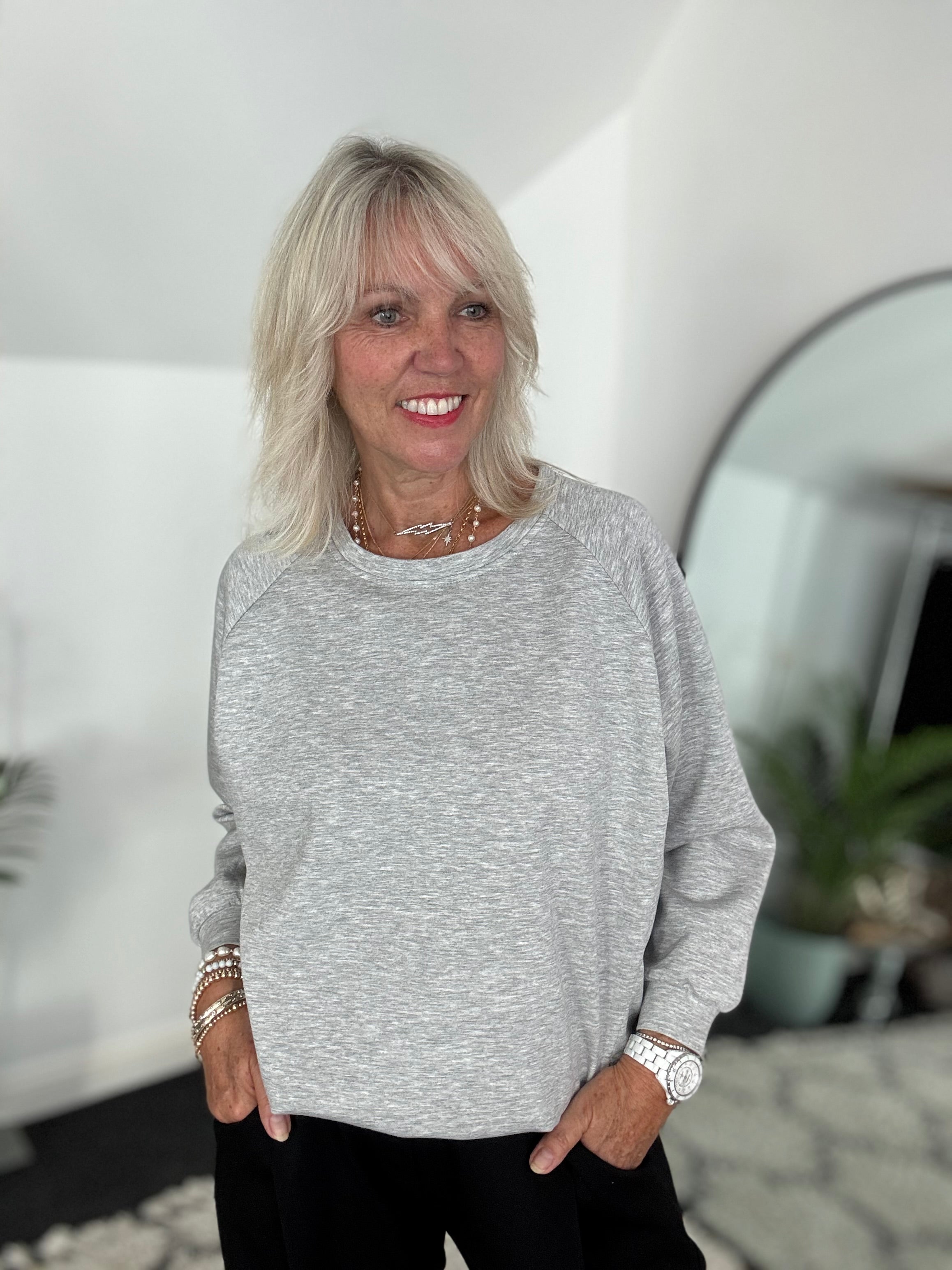 Luxe Sweatshirt with Zips in Marl Grey