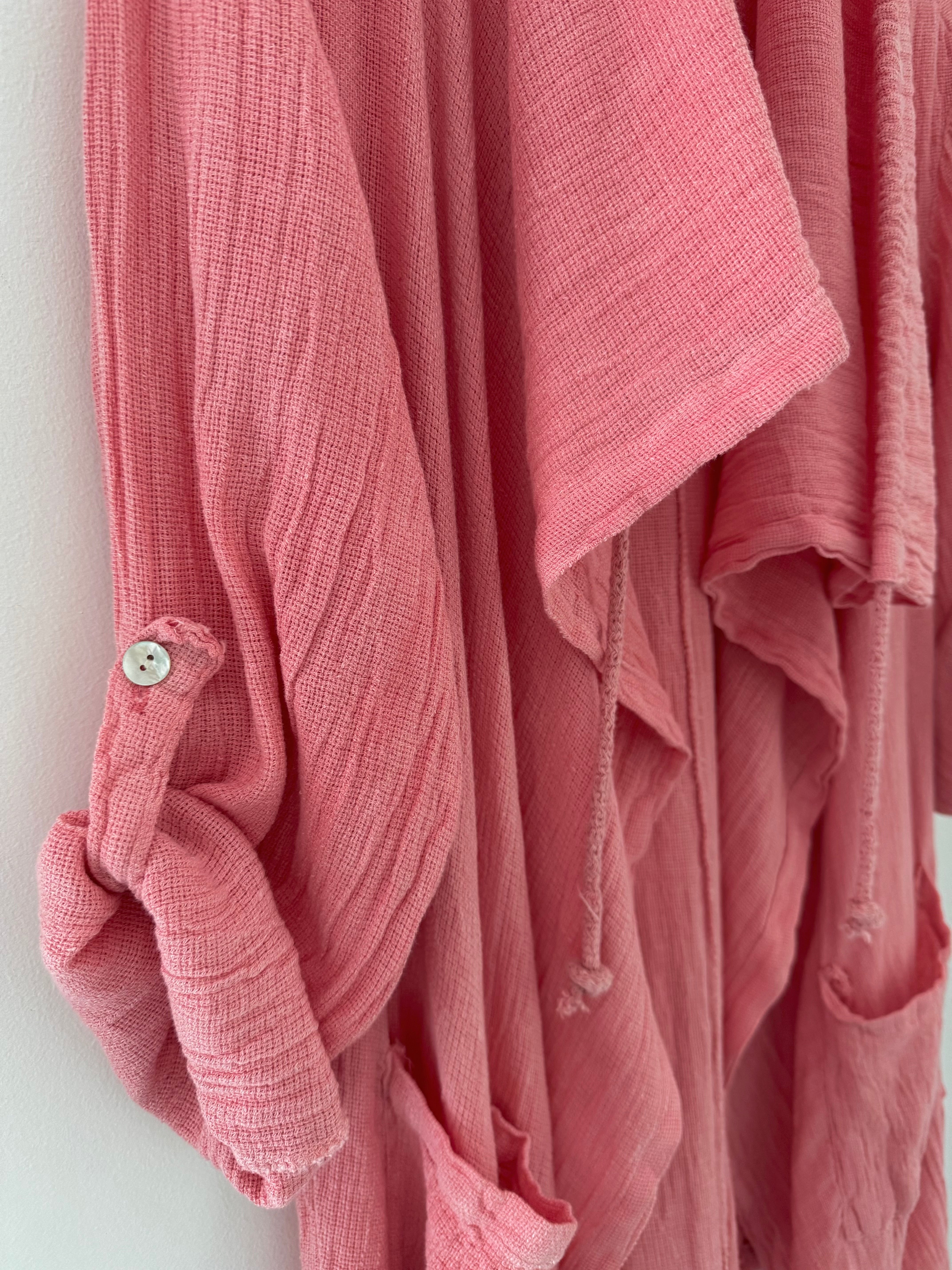 Linen & Cotton Parka Jacket in Coral