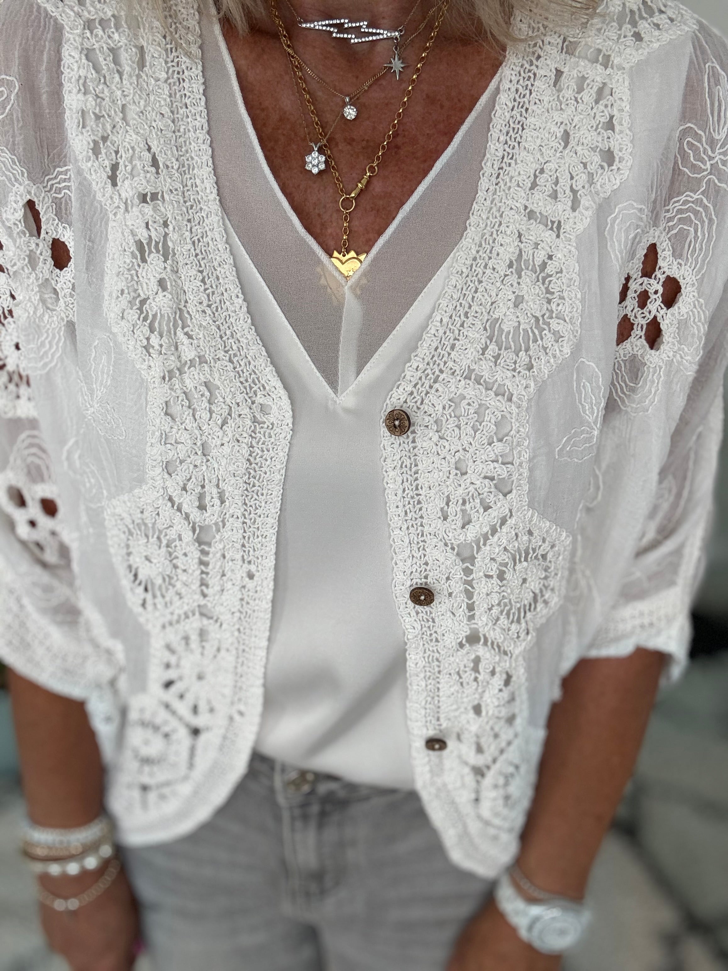 Batwing Crochet Cardigan in Ivory