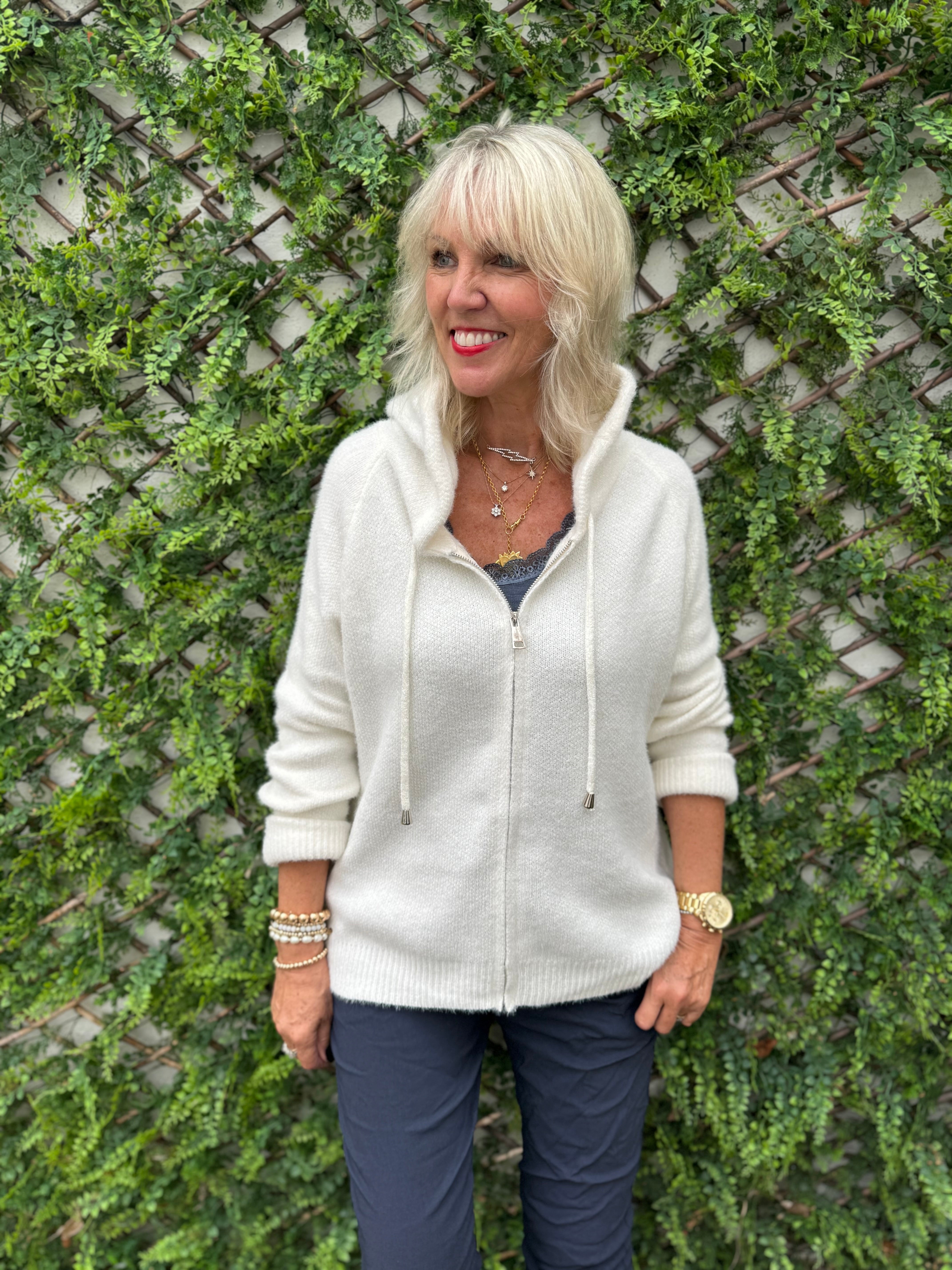 Soft Hooded Knit in Ivory