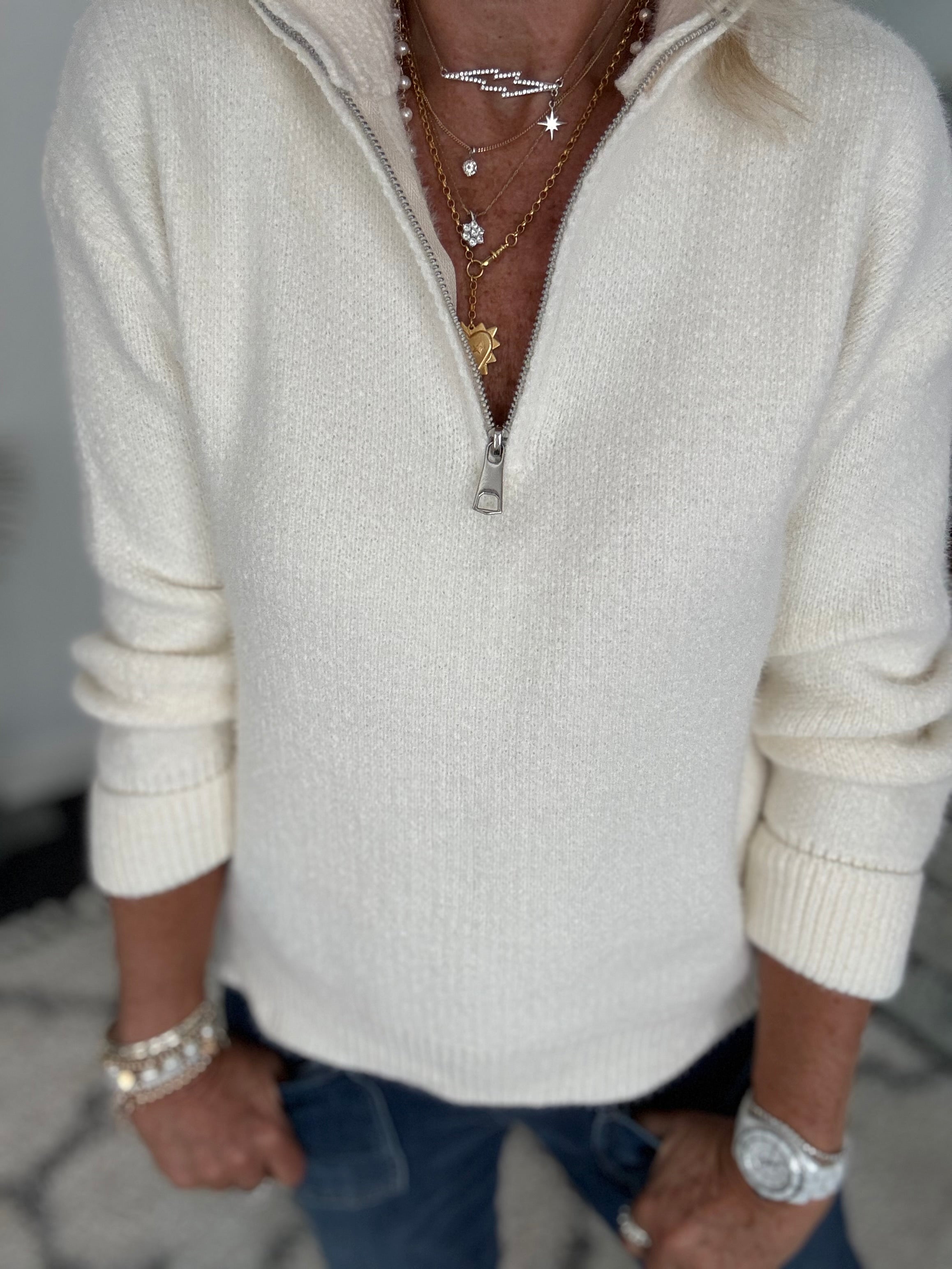 Softie Quarter Zip Knit in Ivory