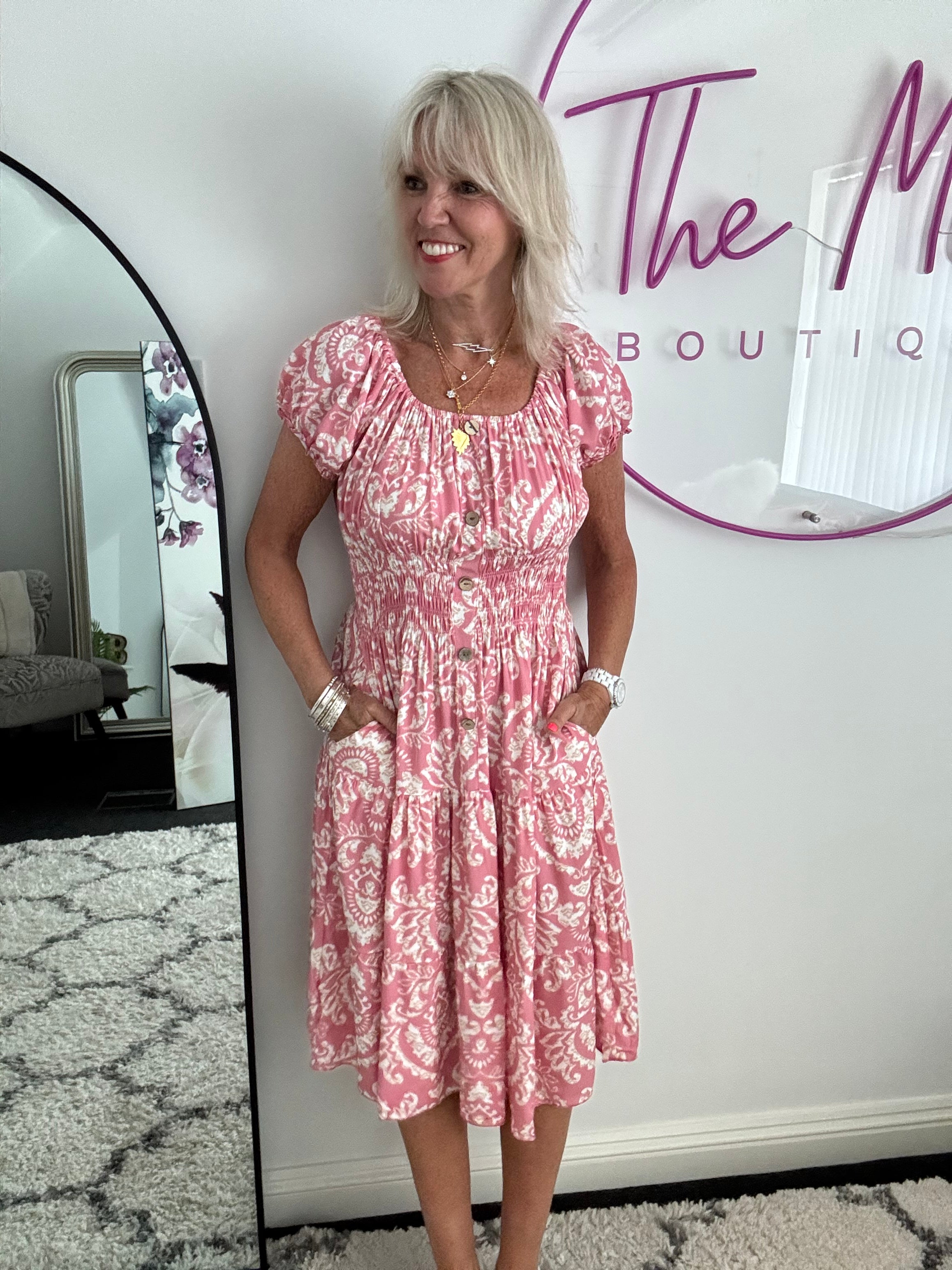 Bardot Dress in Blush Pink