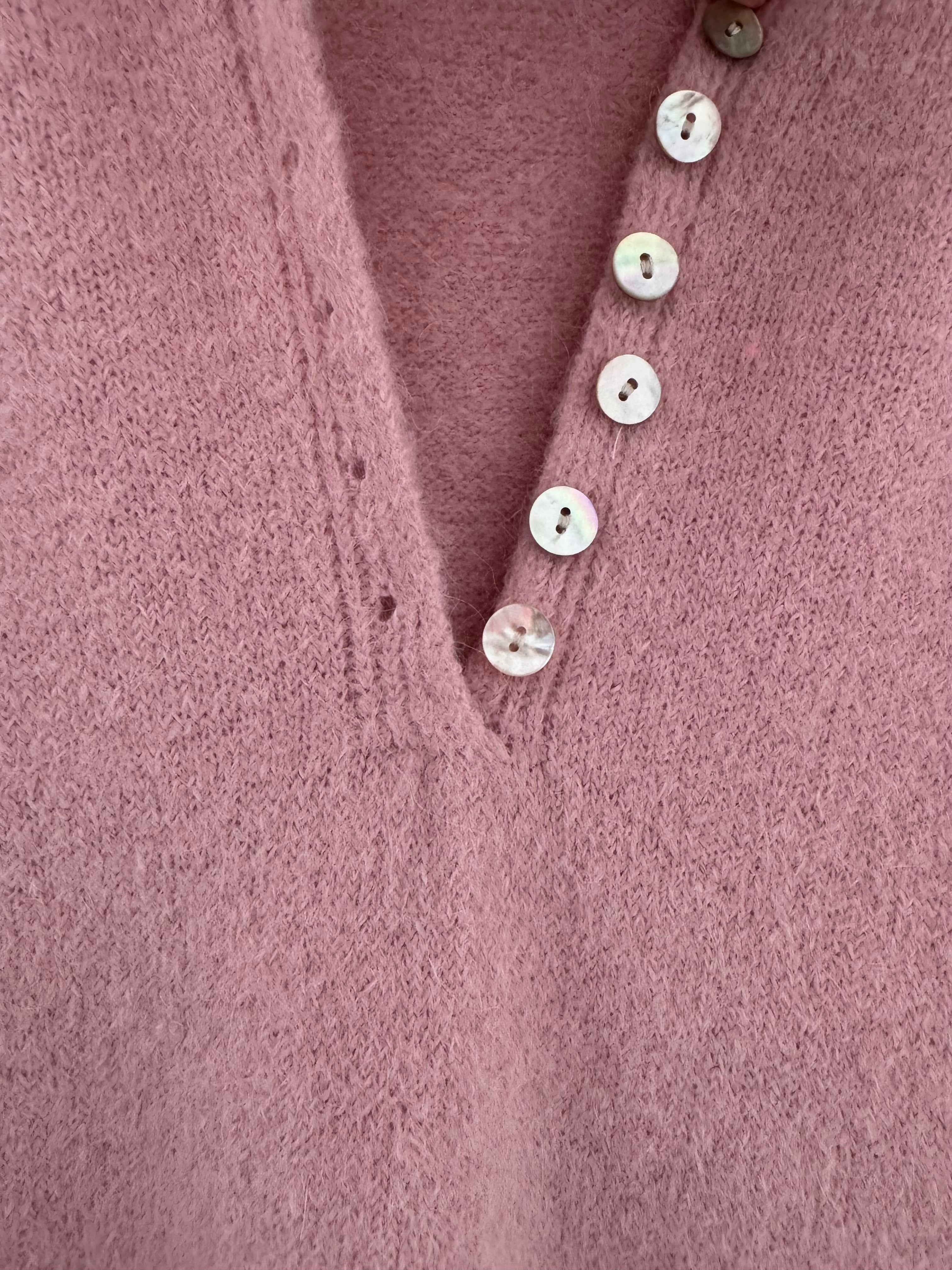 Softie Jumper with Button Neck in Soft Pink