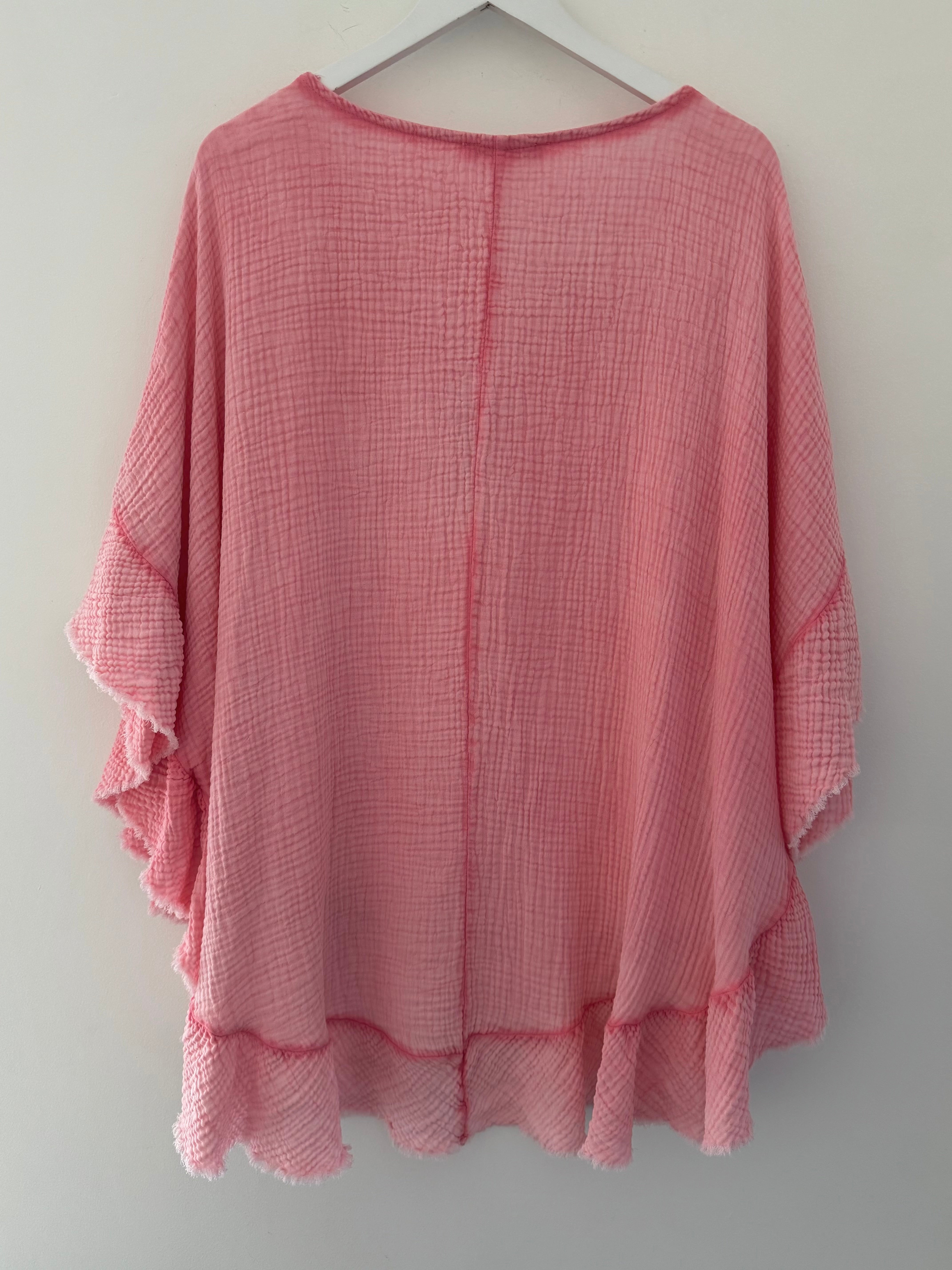 Oversized Cheesecloth Top in Coral Pink