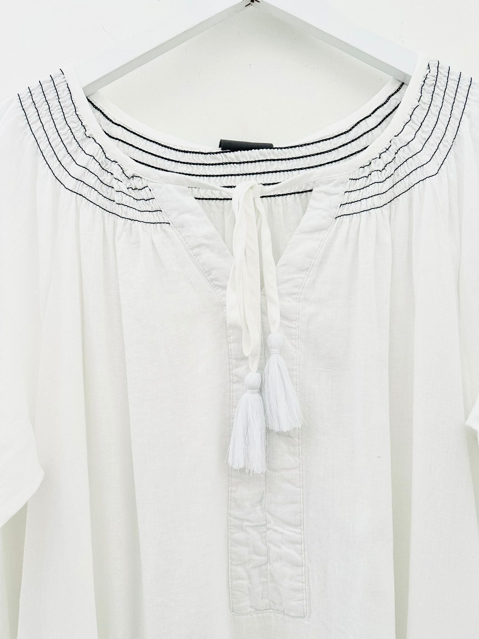 Linen Mix Midi Dress in White