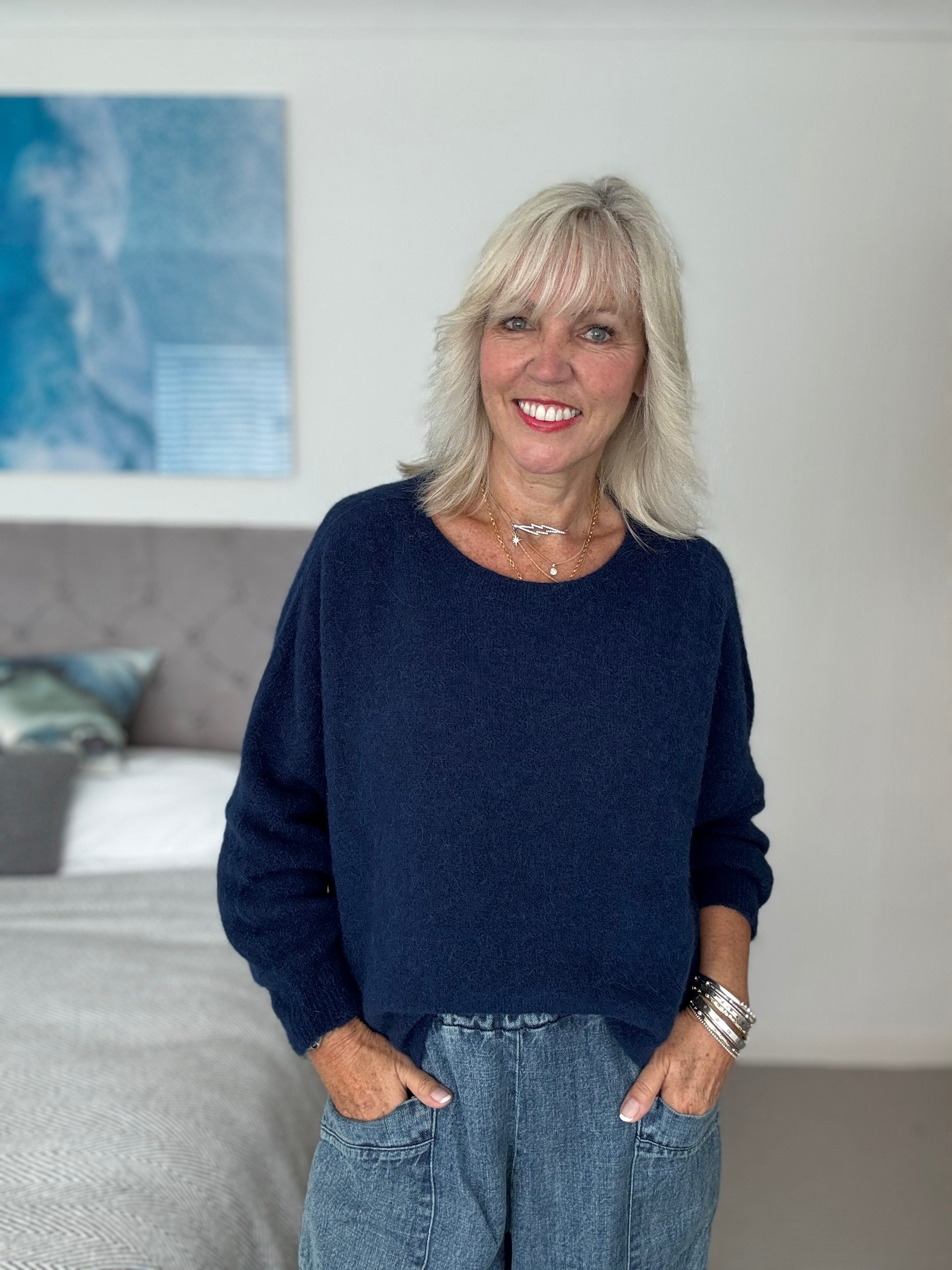 Luxe Slouchy Alpaca Jumper in Deep Blue