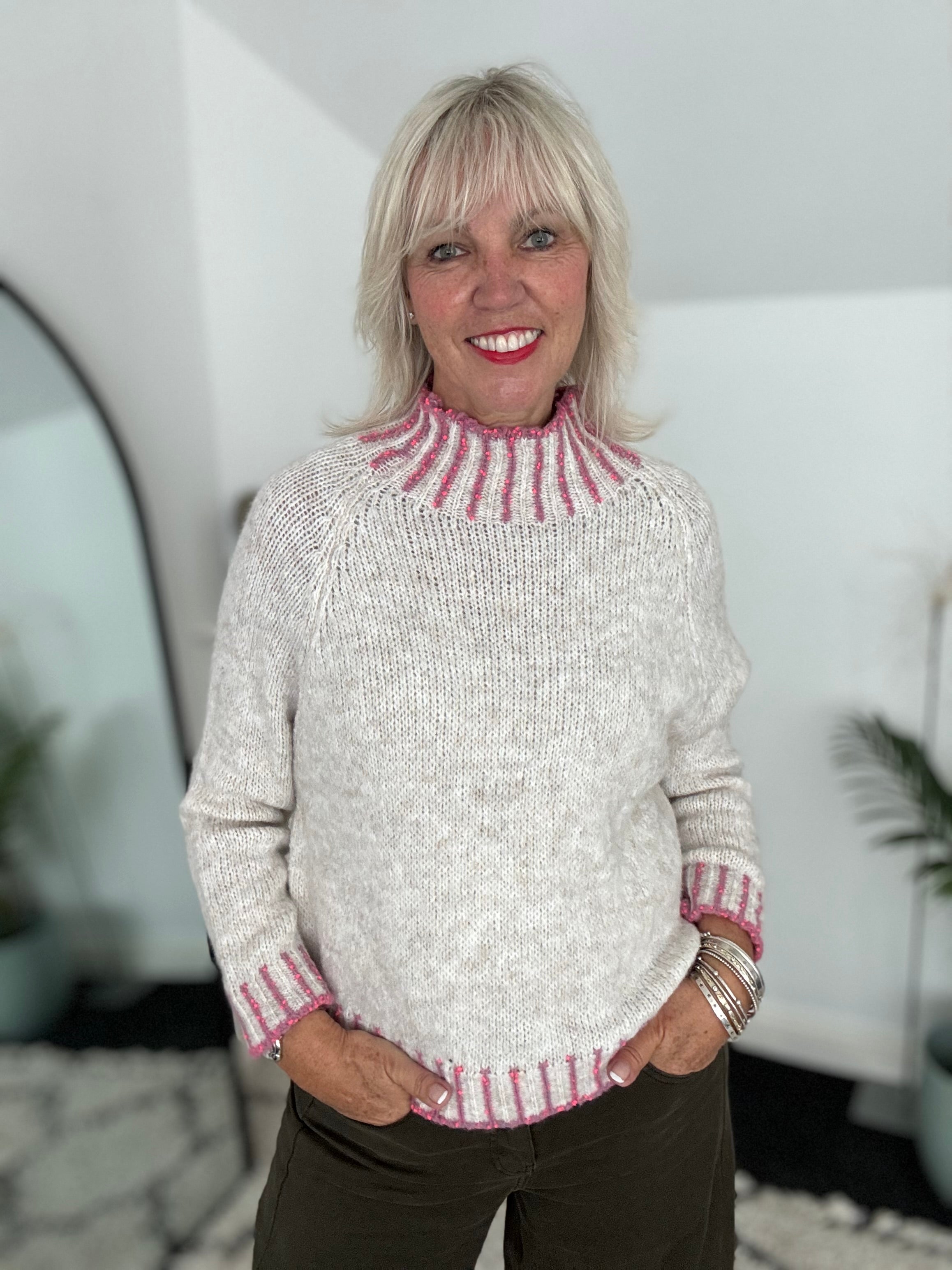 Stunning Funnel Neck Jumper in Stone