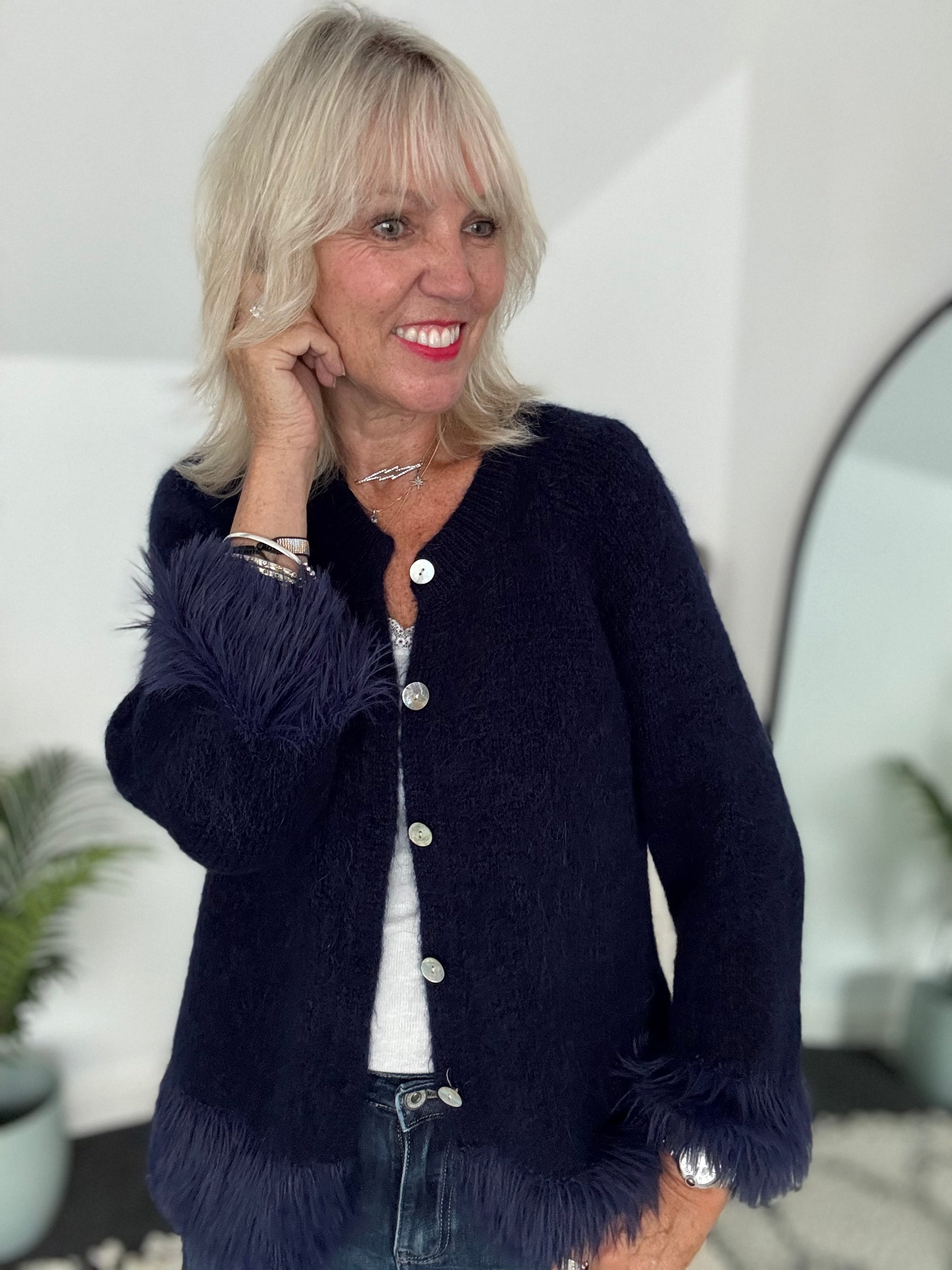 Luxe Fringe Cardigan in Ink