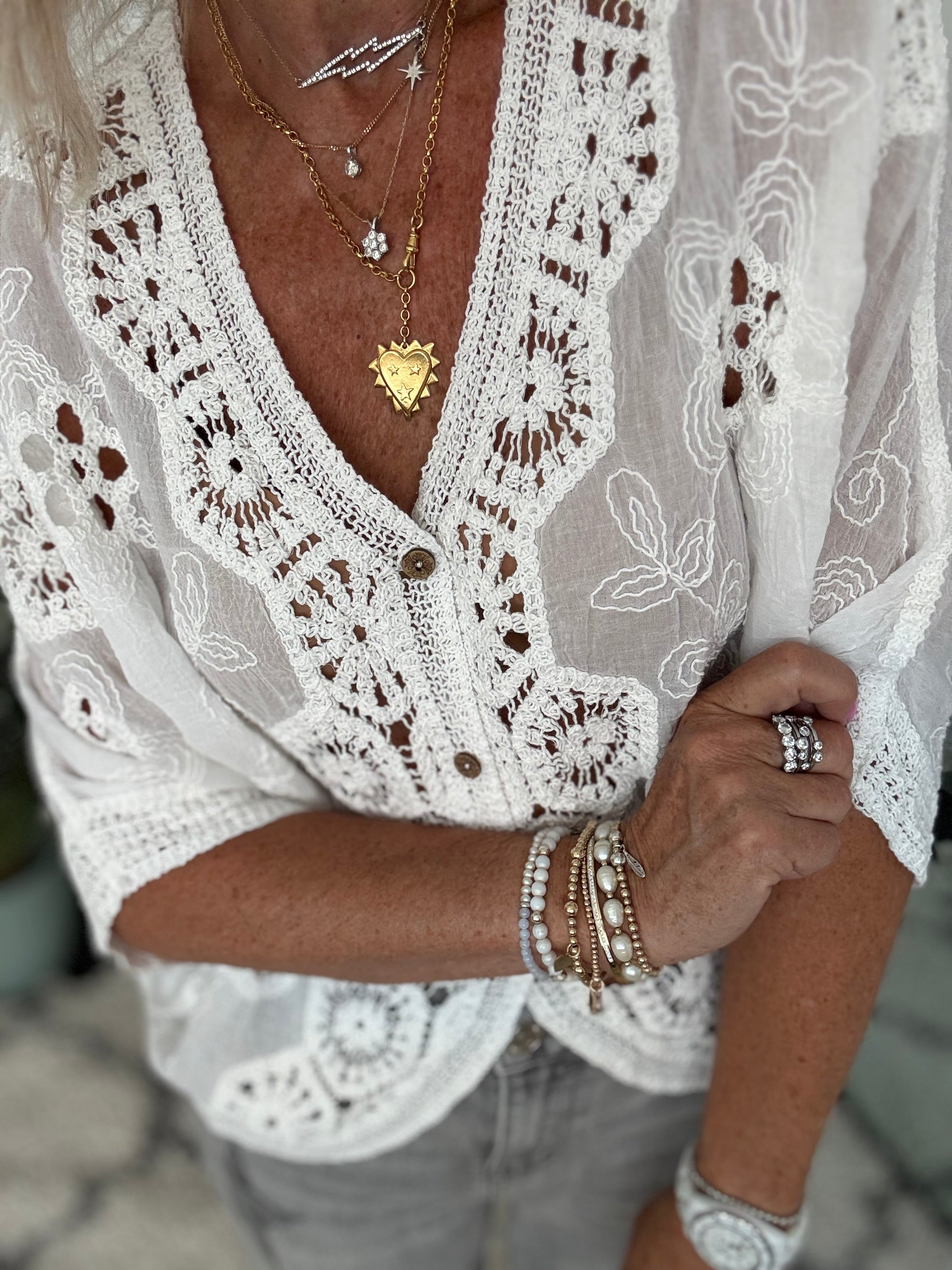 Batwing Crochet Cardigan in Ivory