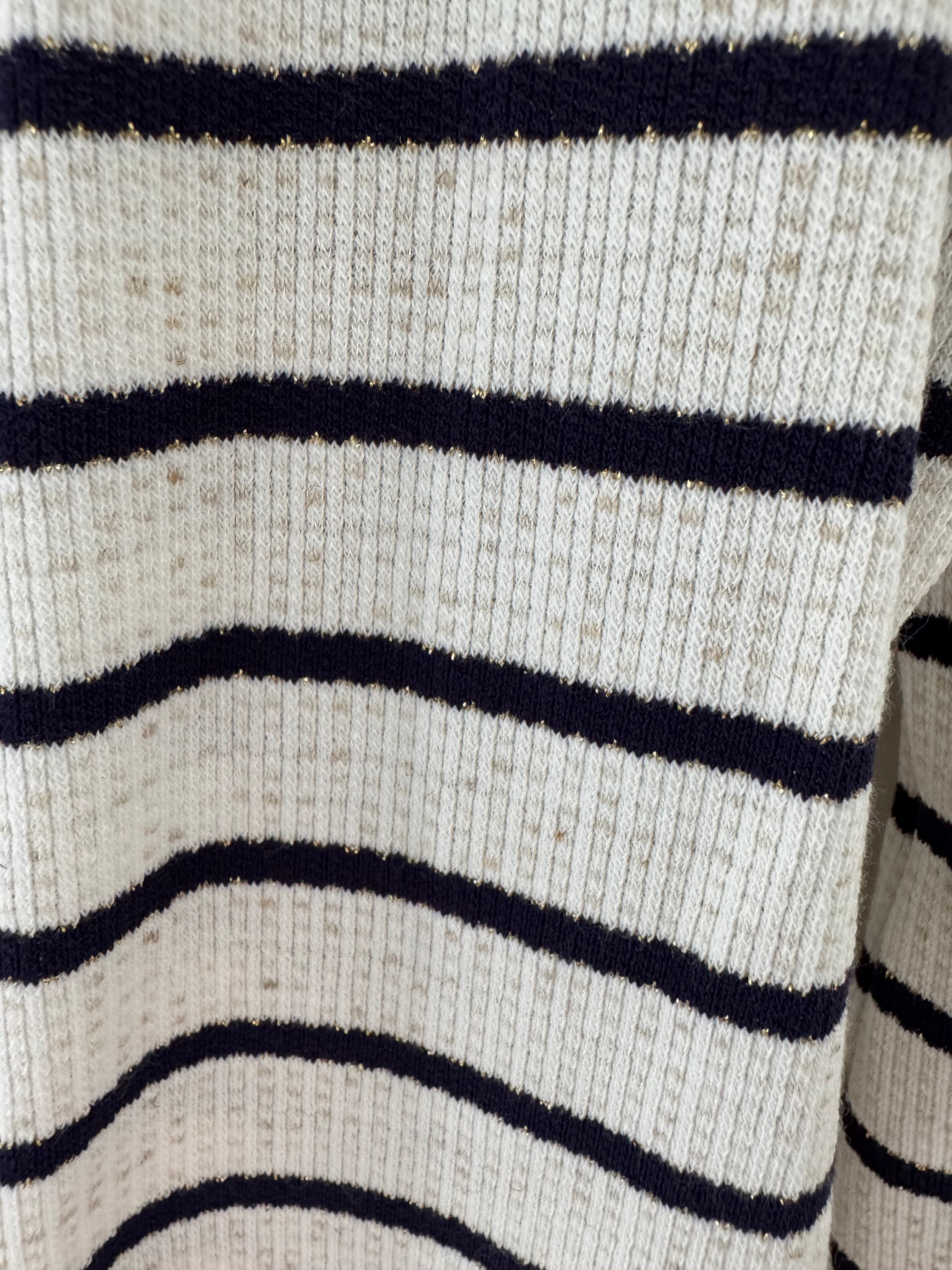Stripe Knit with Gold Buttons in Ink & Ivory