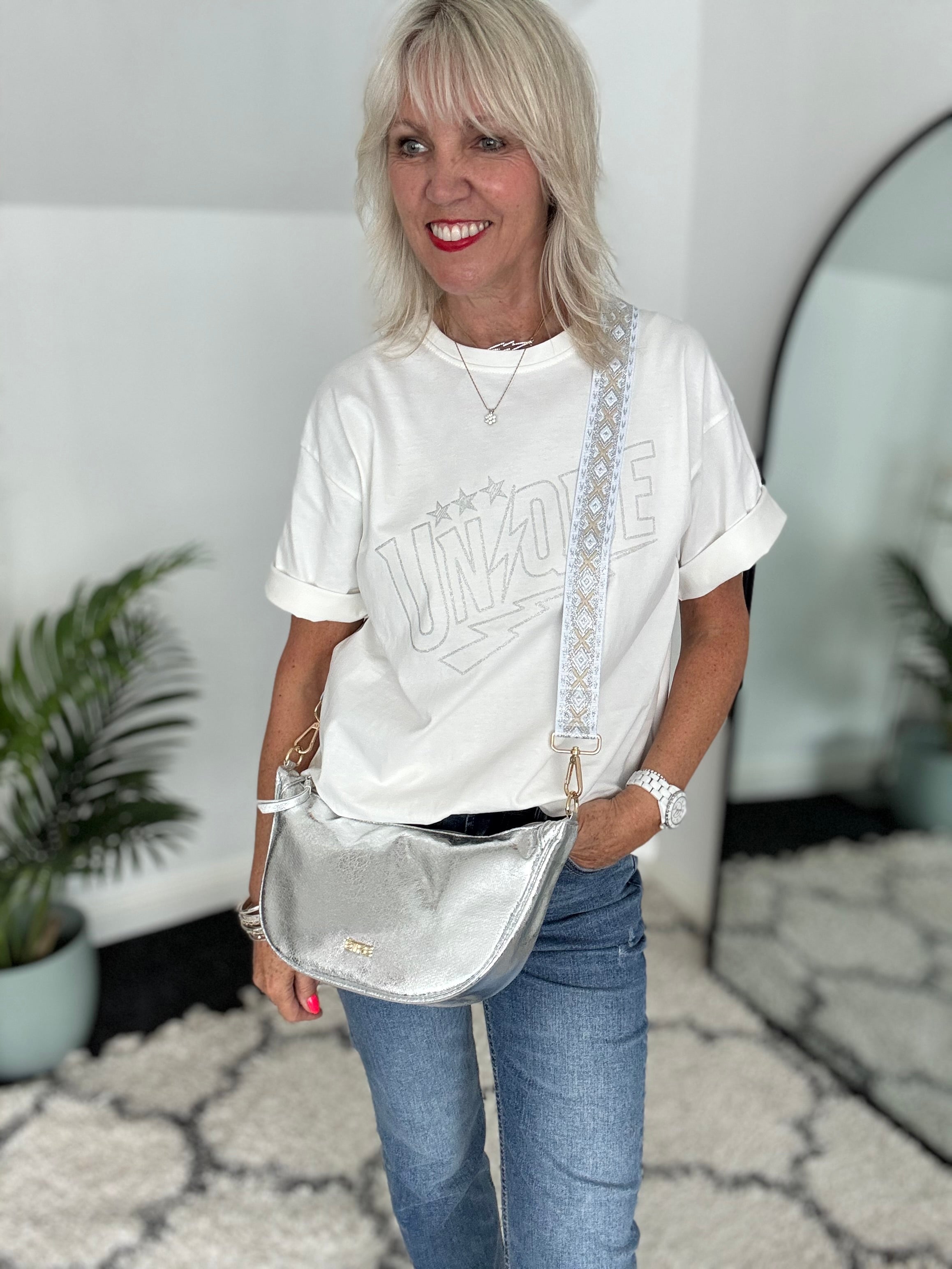Vegan Leather Crossbody Bag in Cracked Silver
