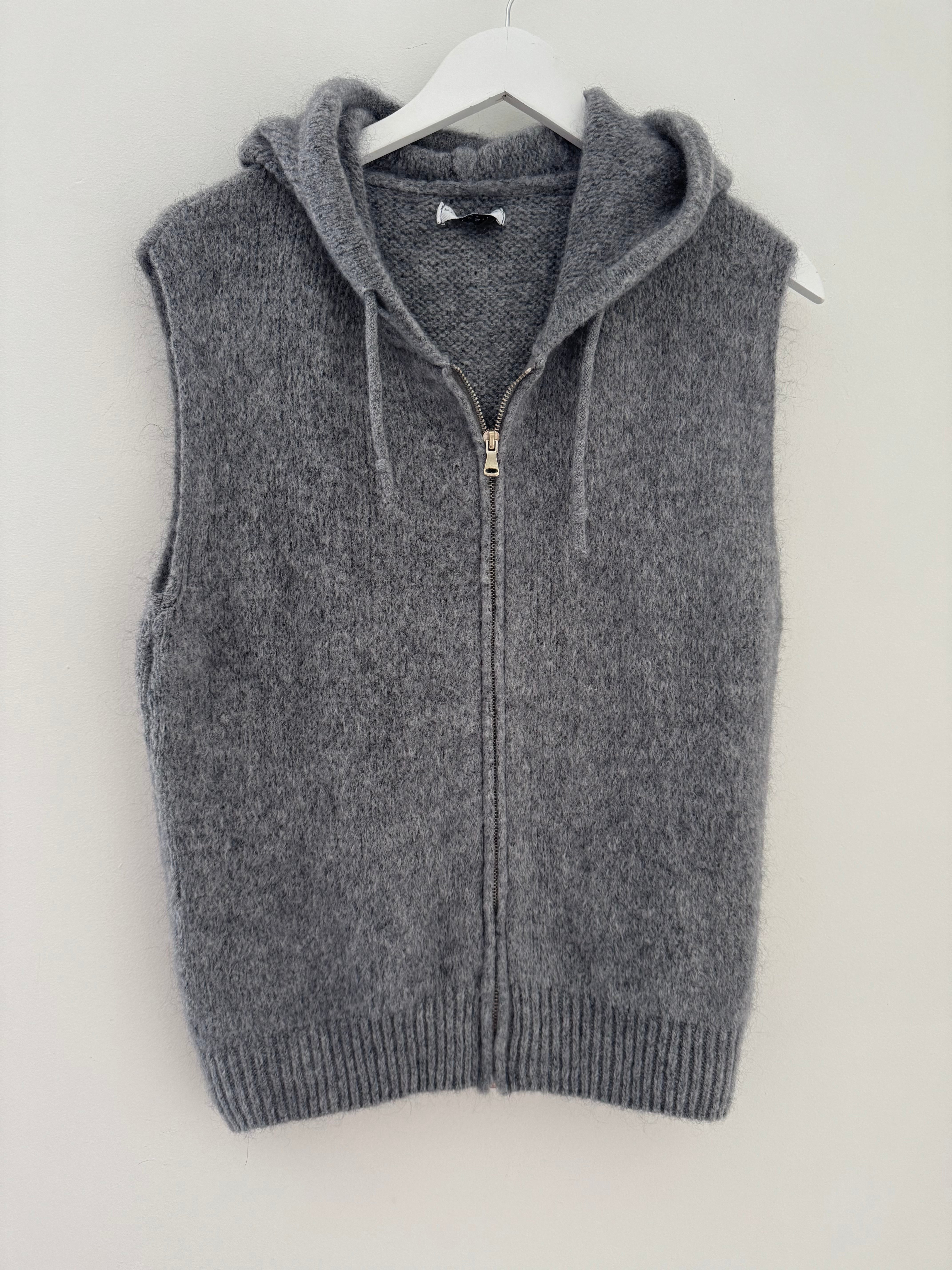 Hooded Mohair Gilet in Soft Charcoal