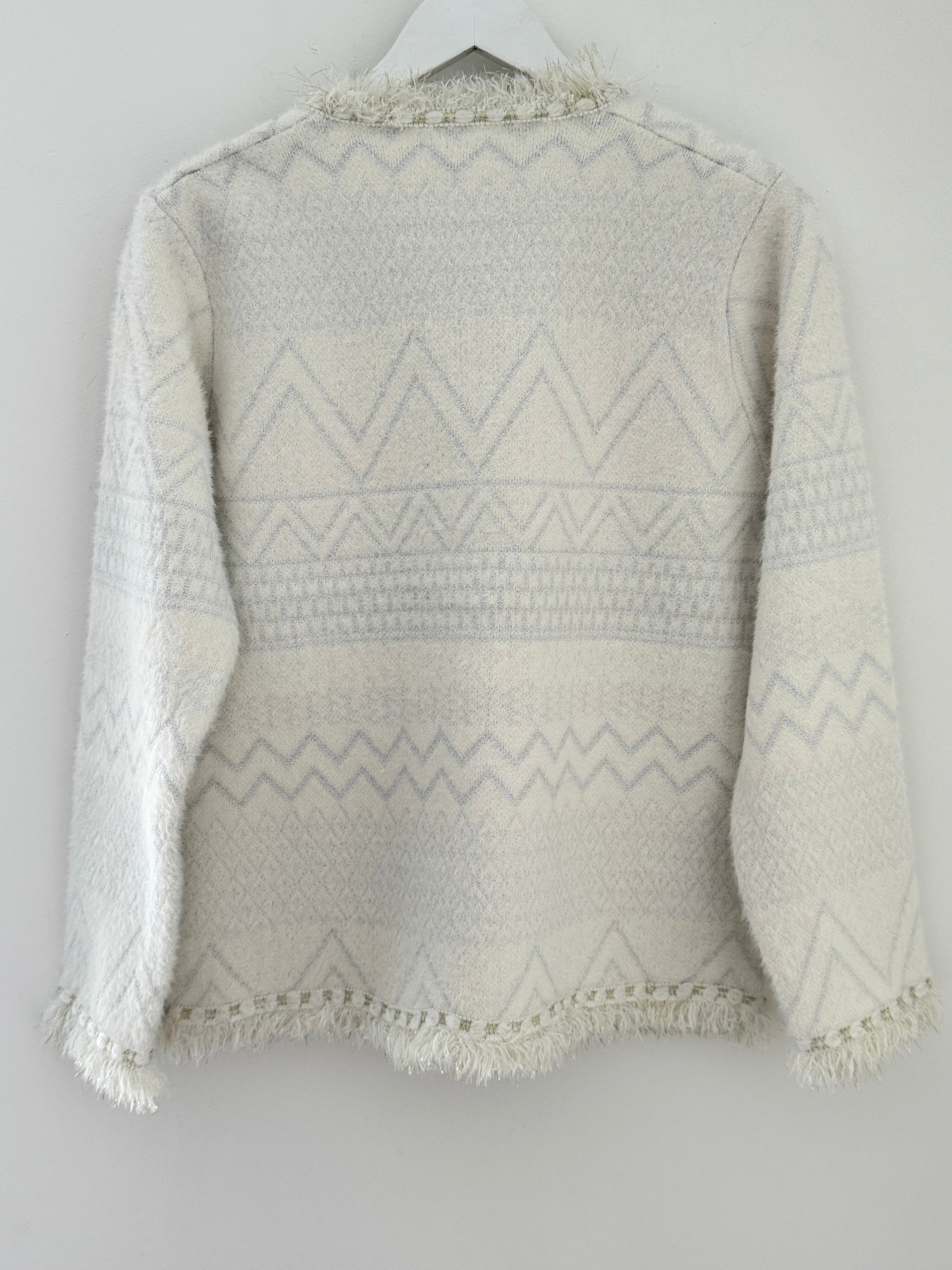 Pearl Button & Tweed Cardi Jacket in Ivory