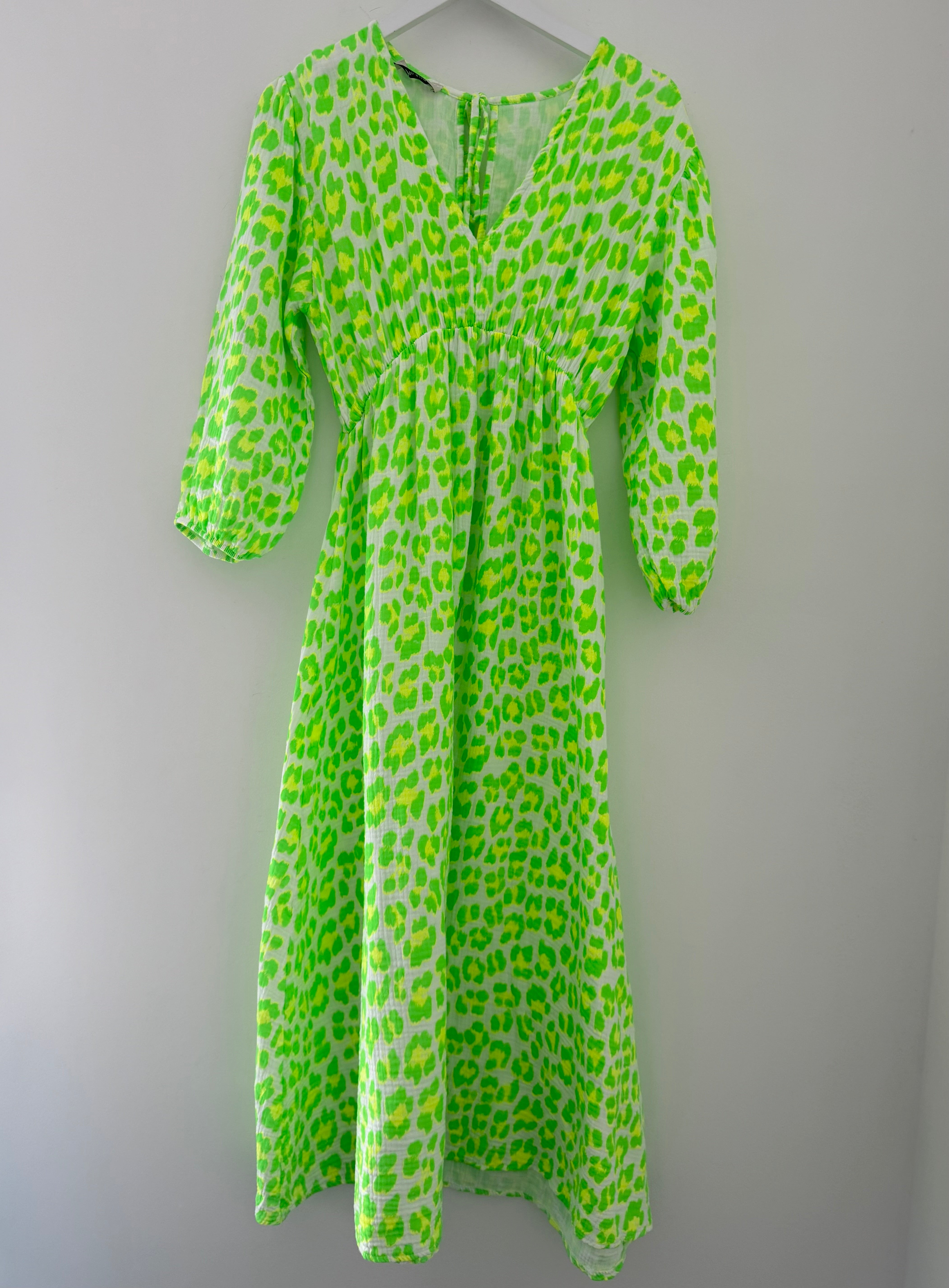 Cheesecloth Midi Dress in Neon Citrus Leopard