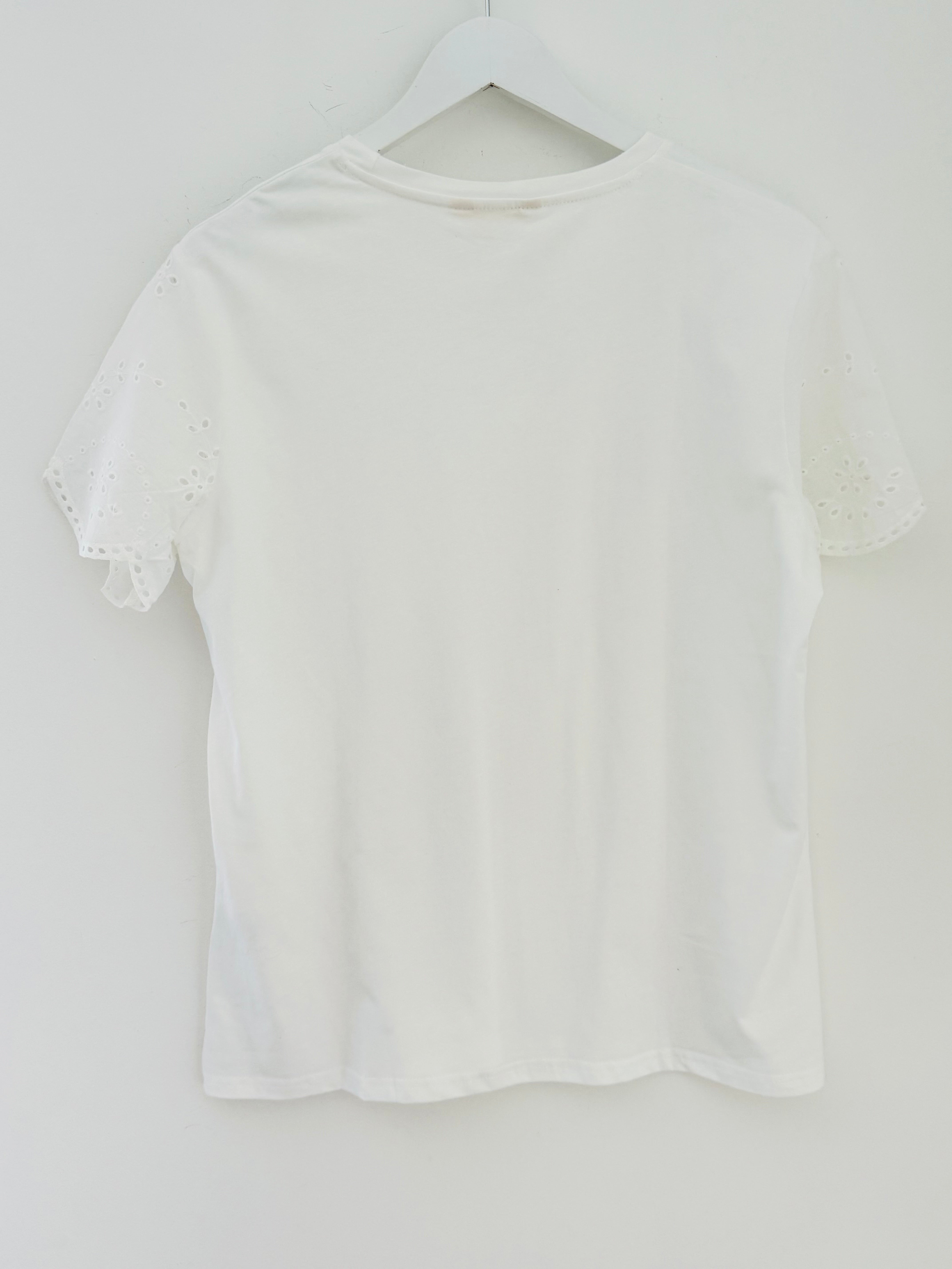 White Cotton Top with Broderie Sleeves