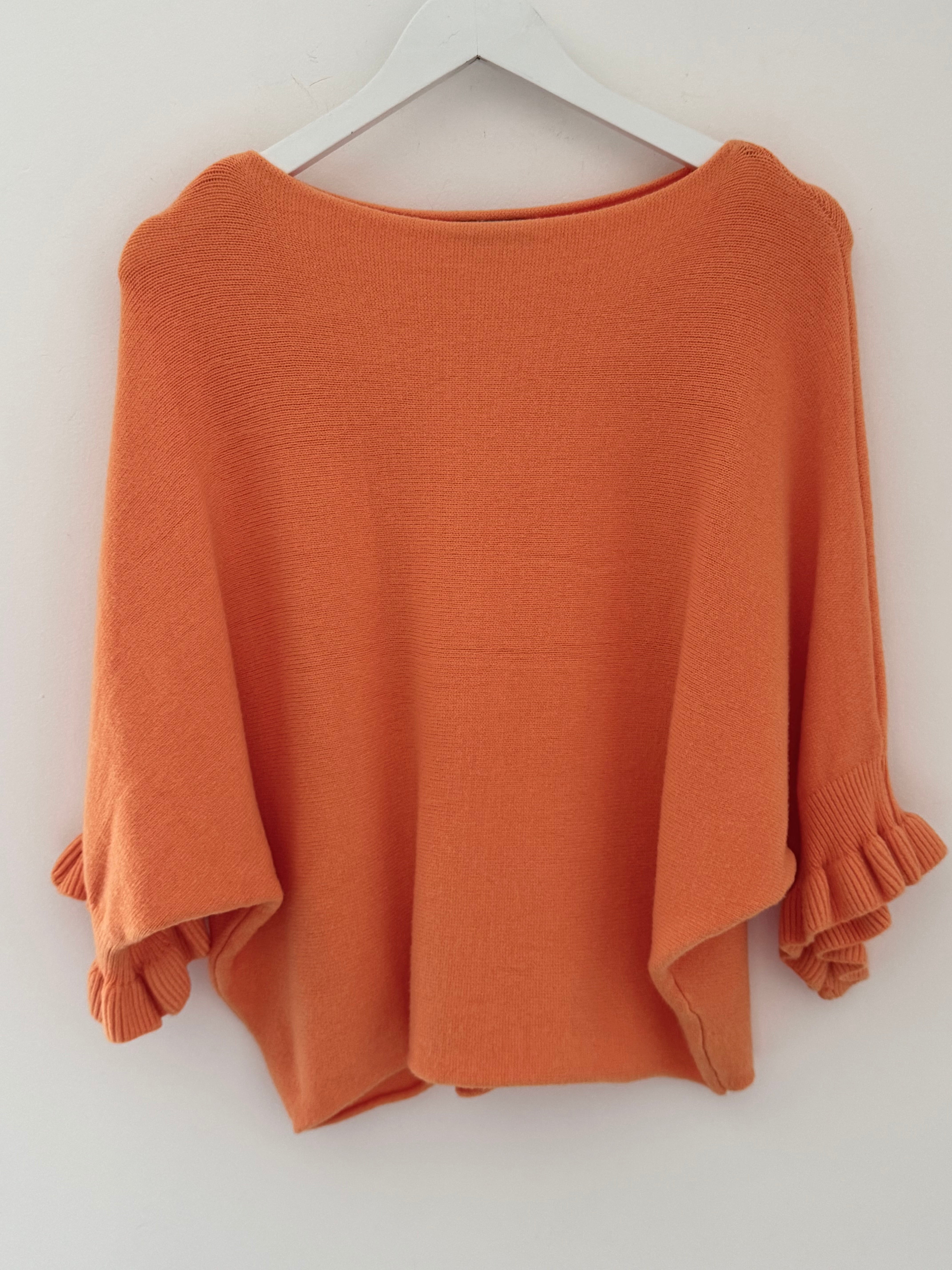 Super Soft Frill Cuff Jumper in Tangerine