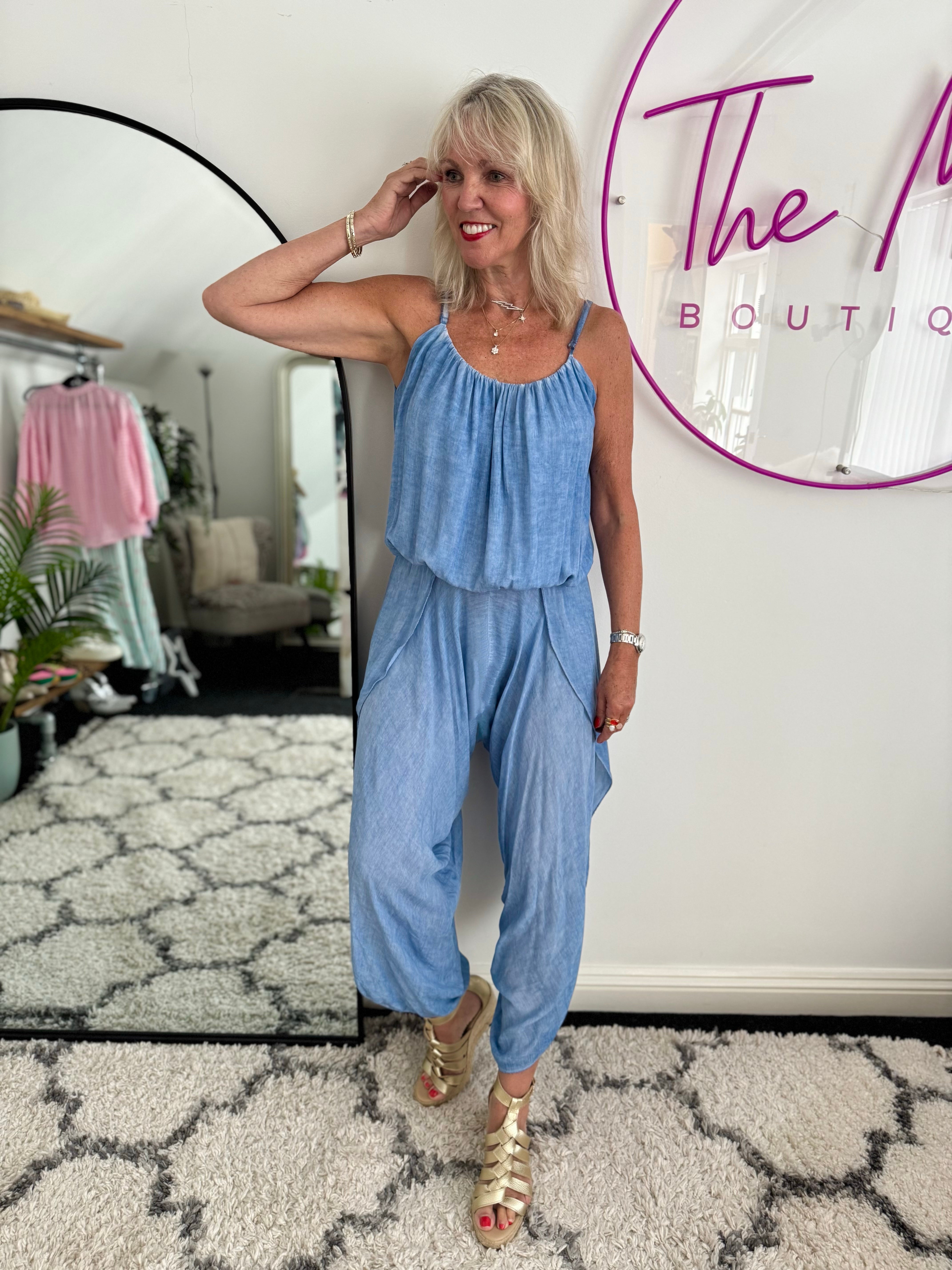 Split Leg Jumpsuit in Vintage Blue