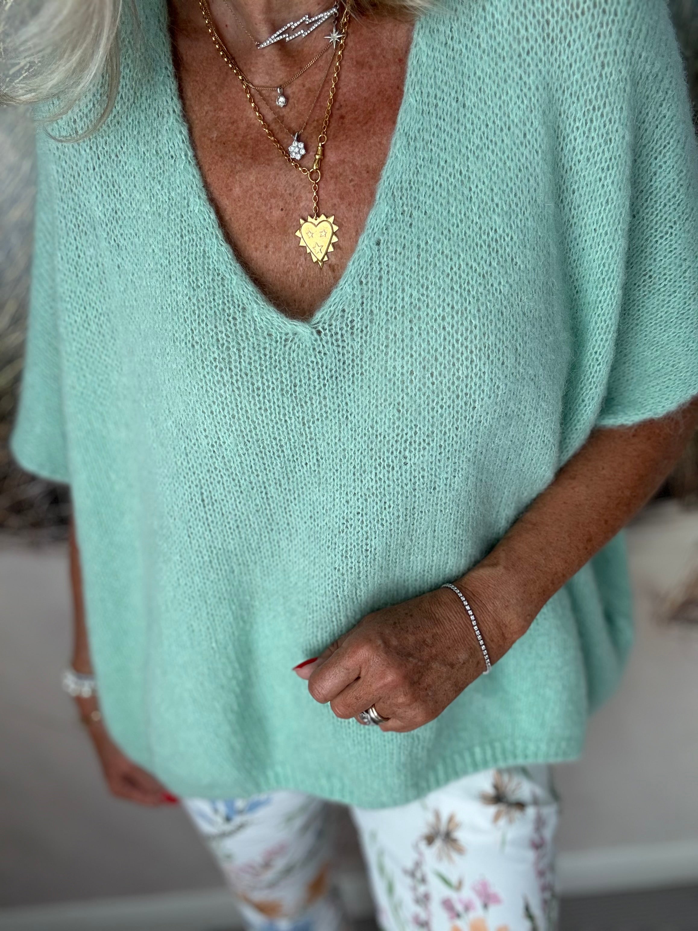 Mohair V Neck Tank in Sea Glass
