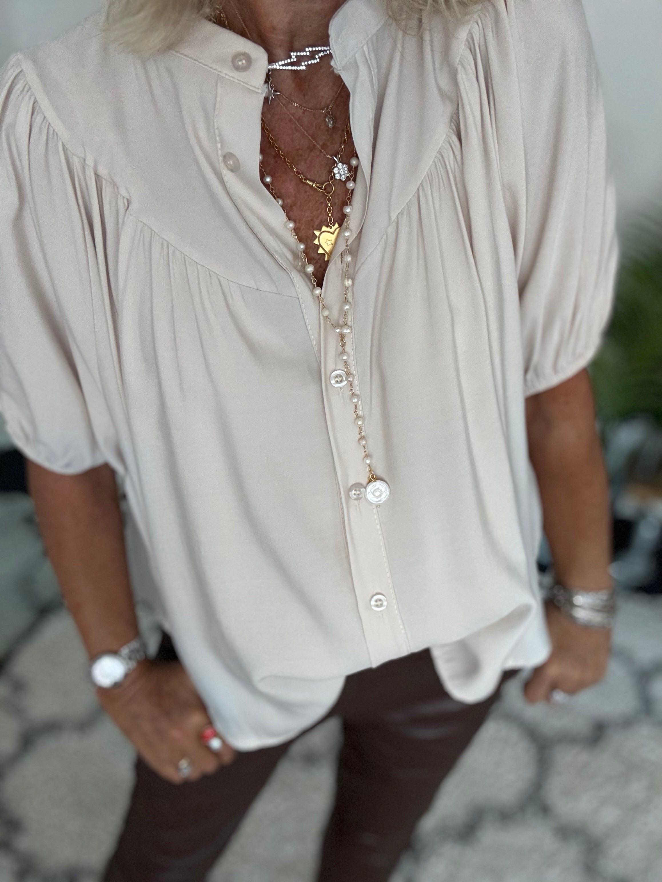Luxe Gathered Yoke Blouse in Ecru