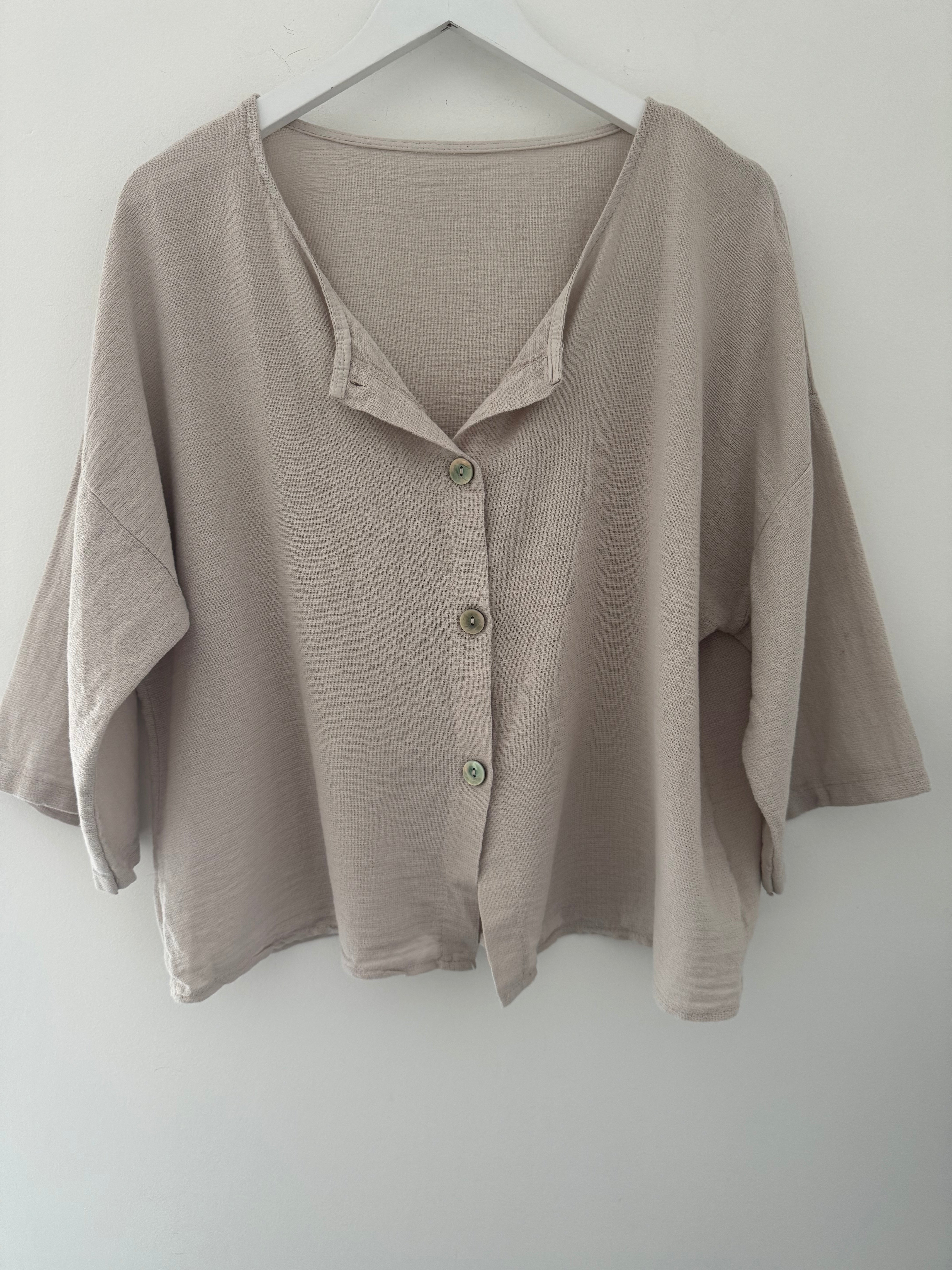 Cotton Buttoned Top in Stone
