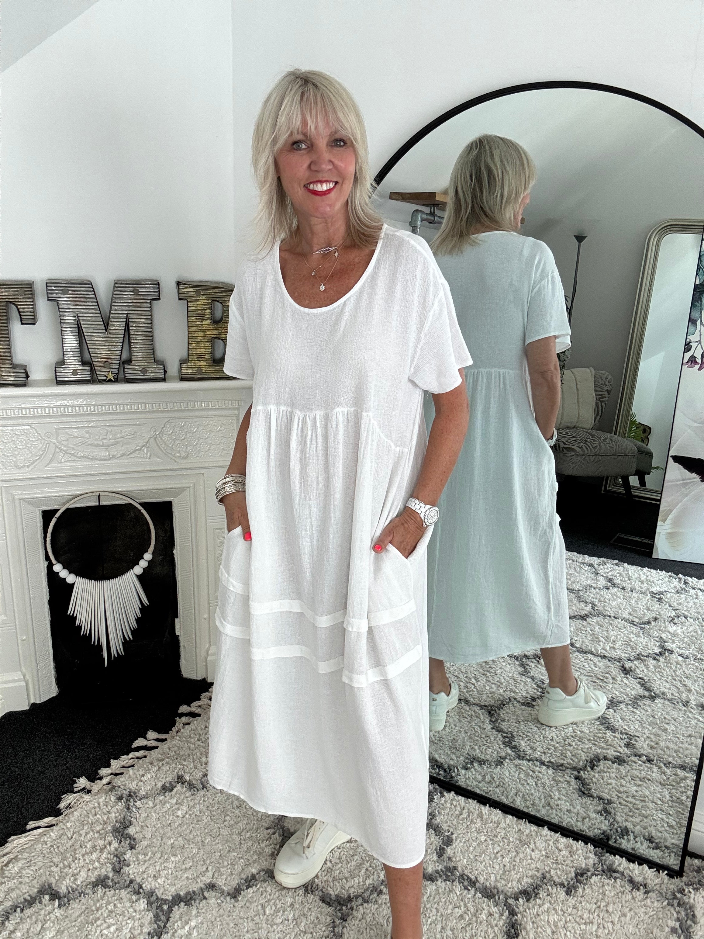 Cotton & Linen Cocoon Dress in White