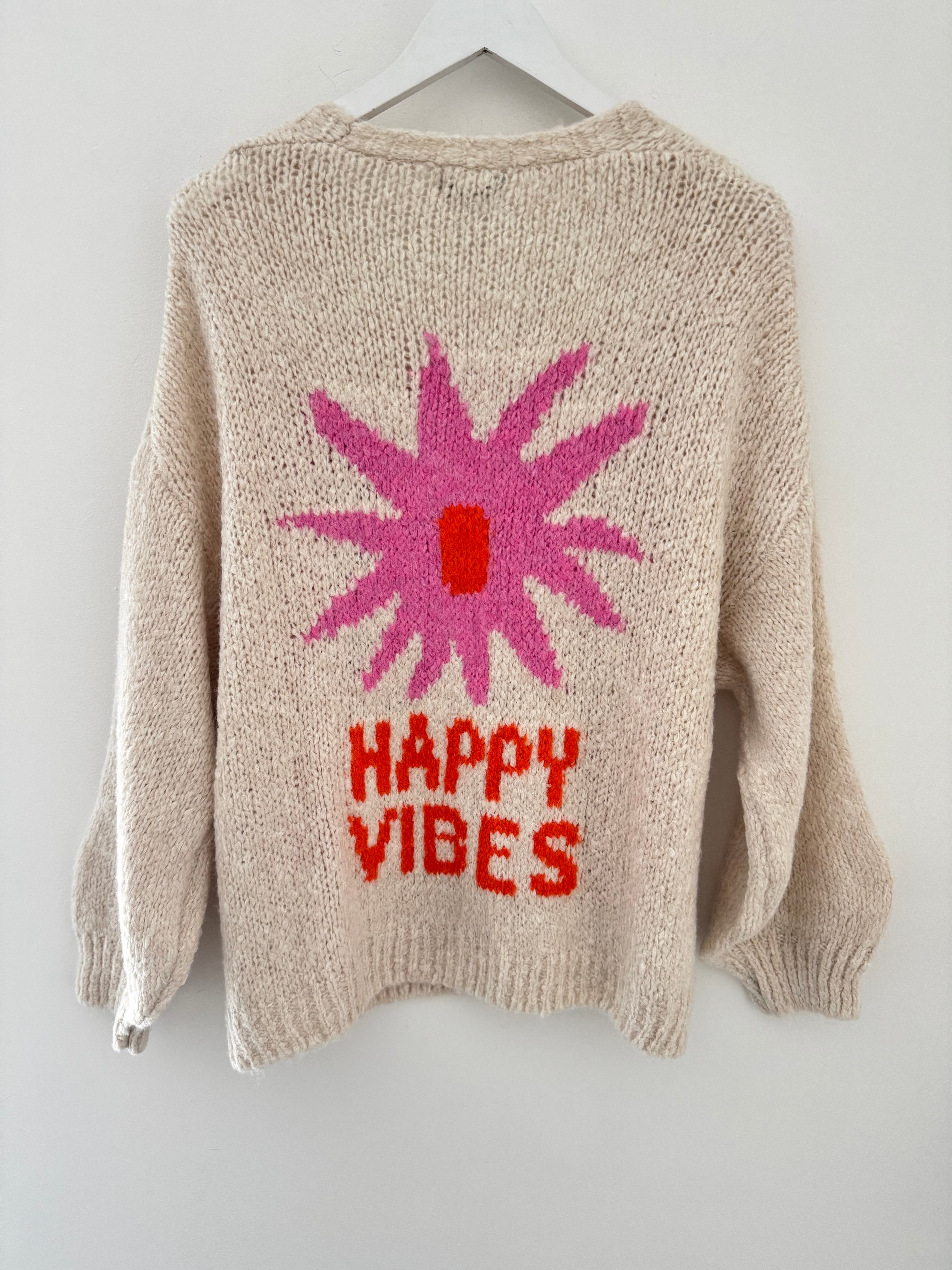 Oversized Happy Vibes Cardi in Stone