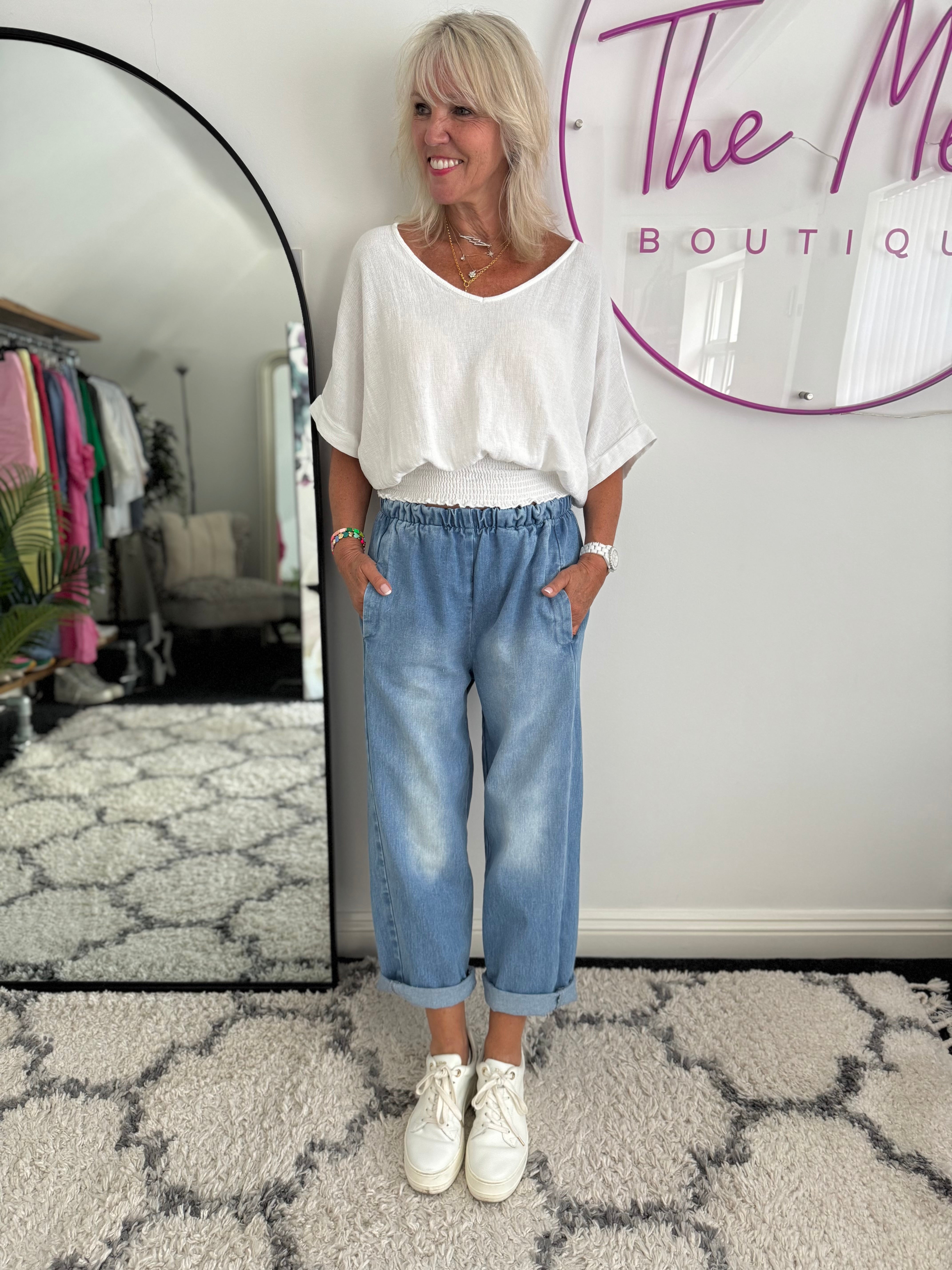 Premium Boyfriend Jeans with Elasticated Waist