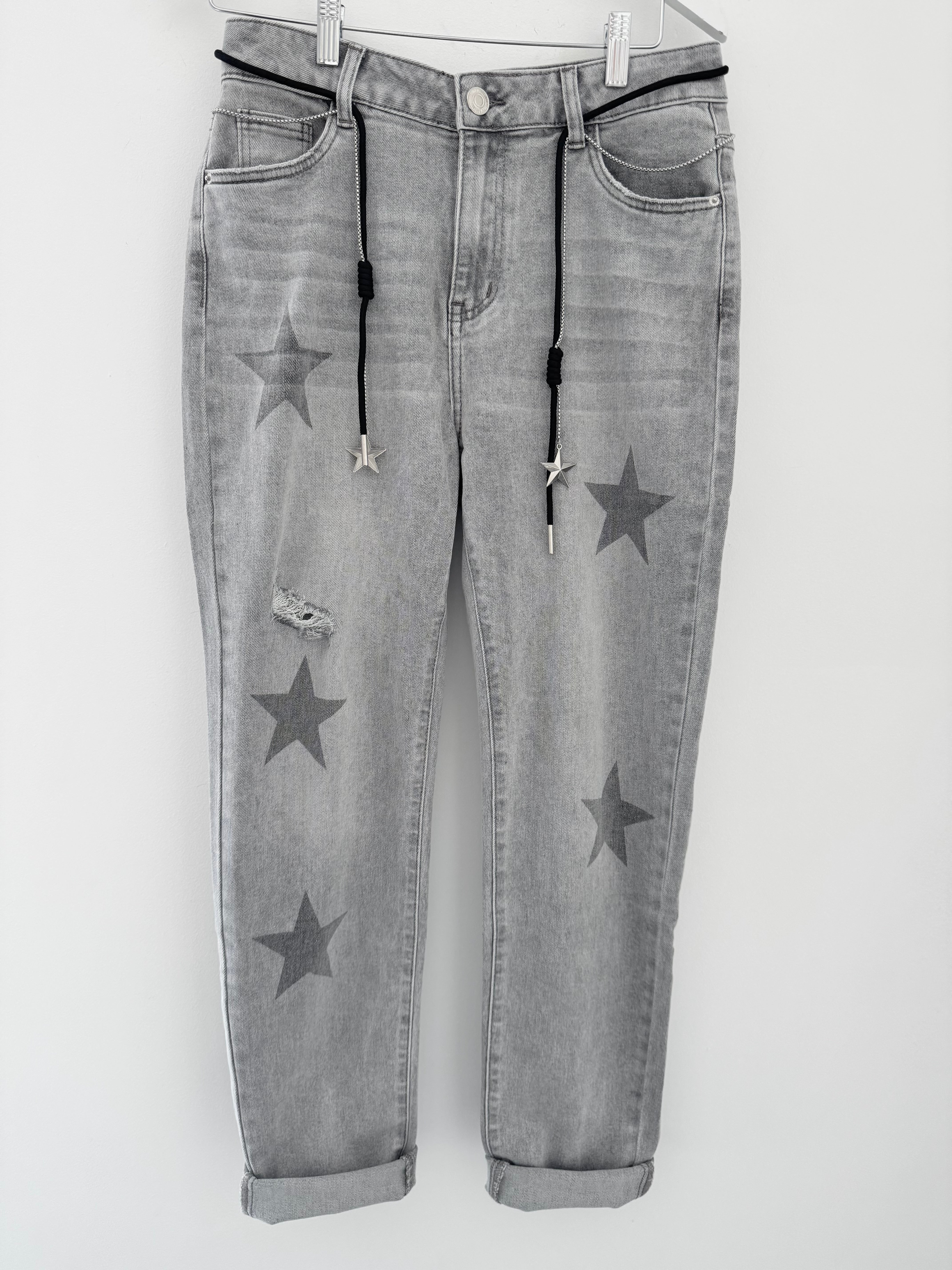 Slim Boyfriend Jeans with Stars in Vintage Grey