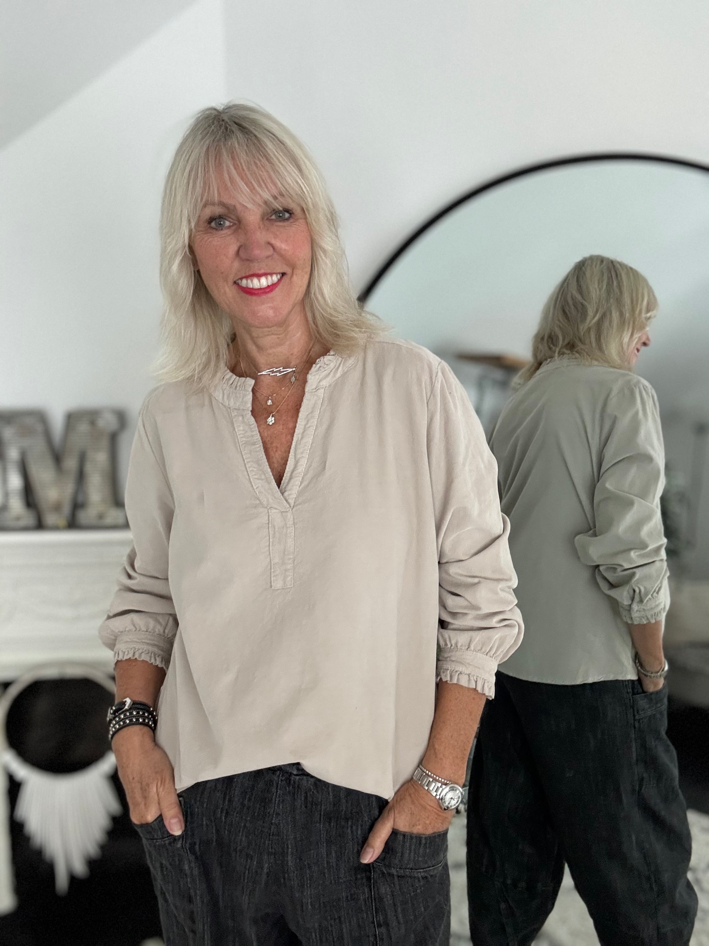 Soft Fine Cord Shirt in Stone