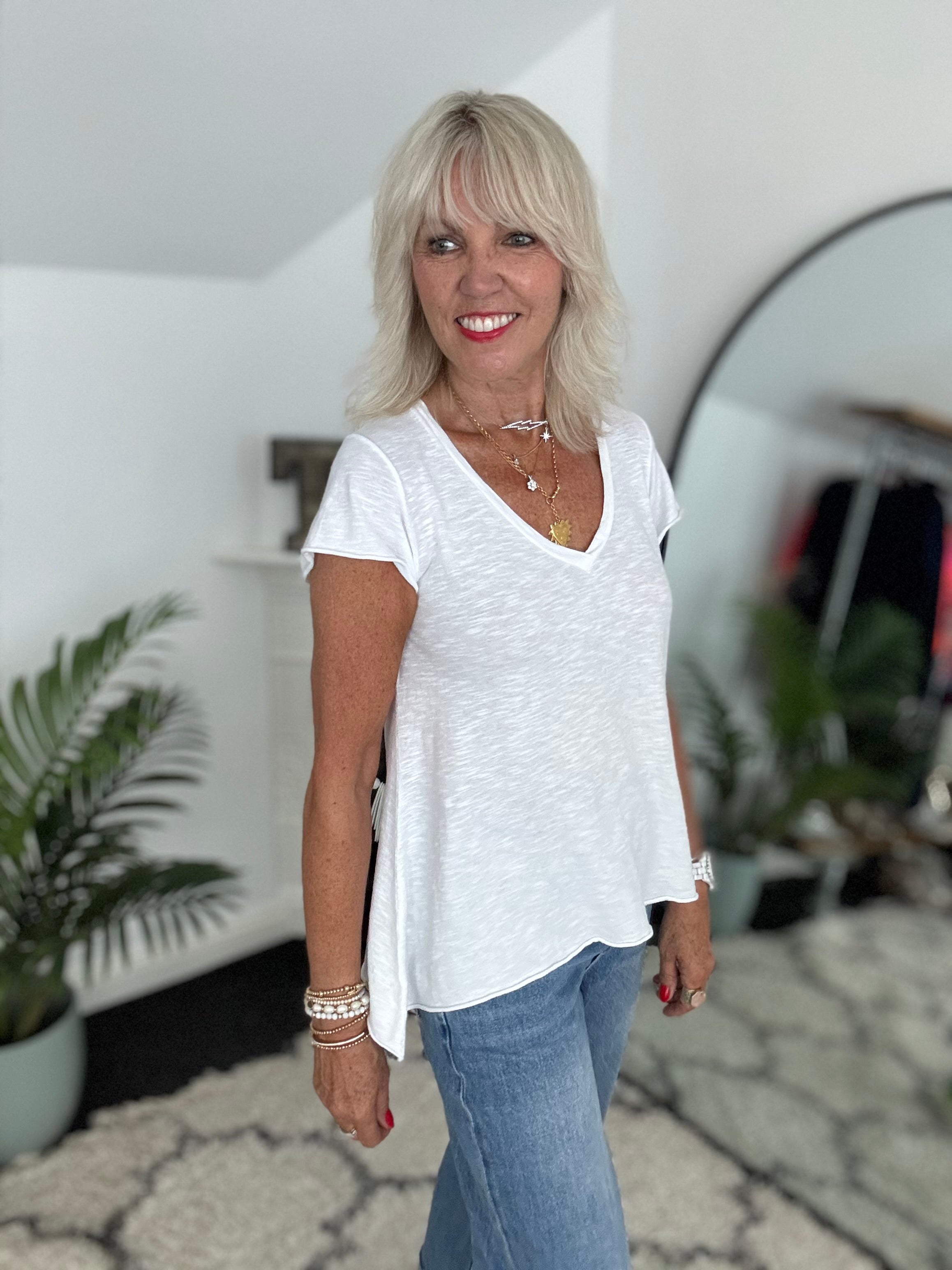 Luxe V Neck Tee in White