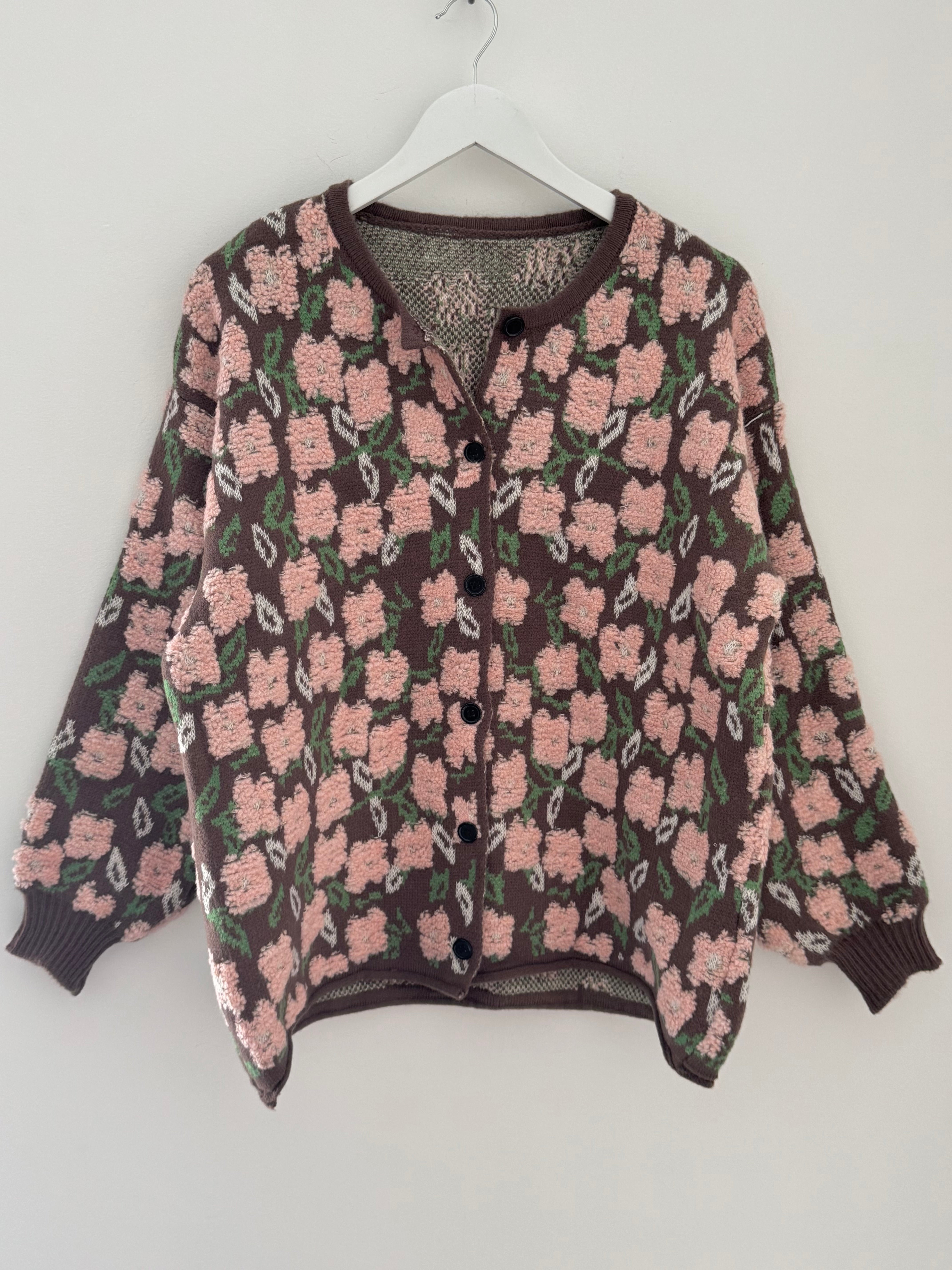 Soft Floral Cardi in Pink & Cocoa