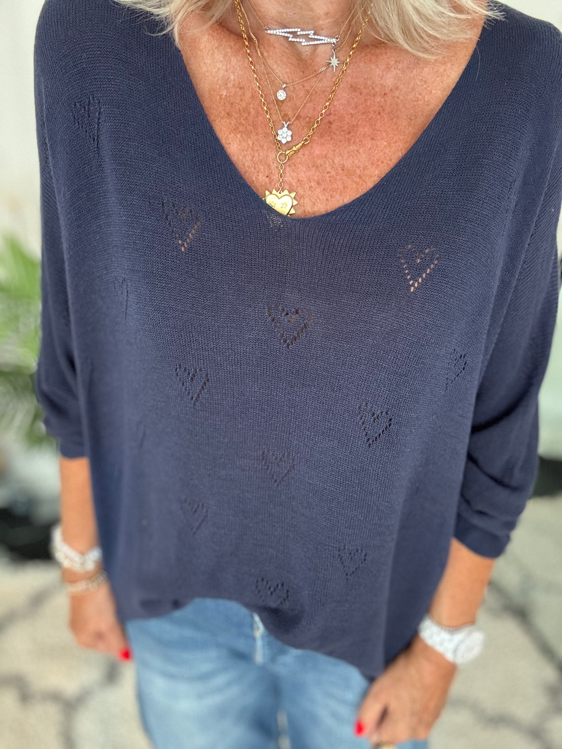 Lightweight Heart Jumper in Navy