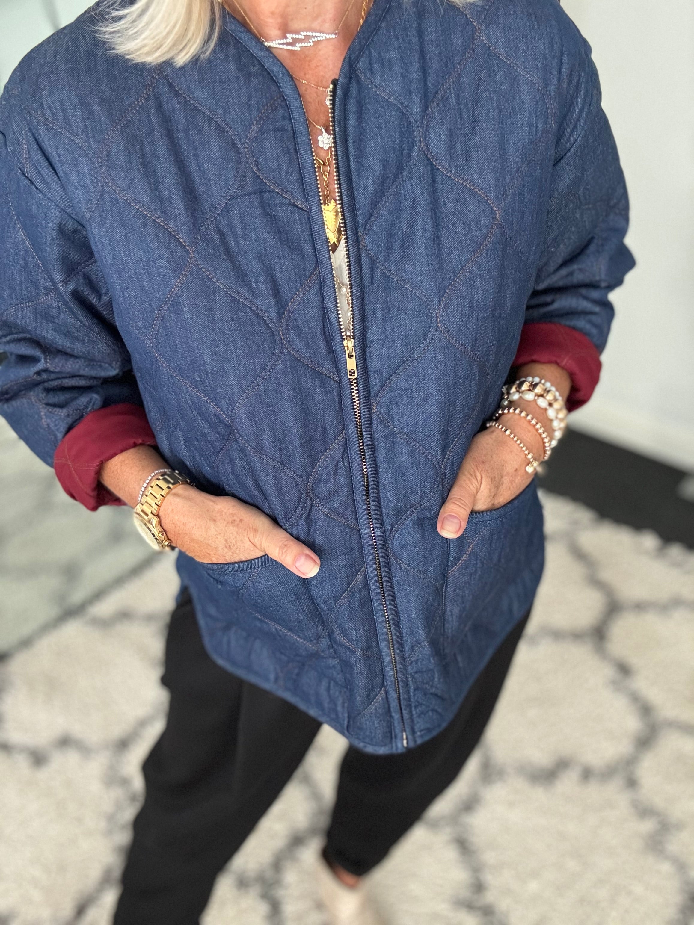 Luxe Quilted Jacket in Dark Denim