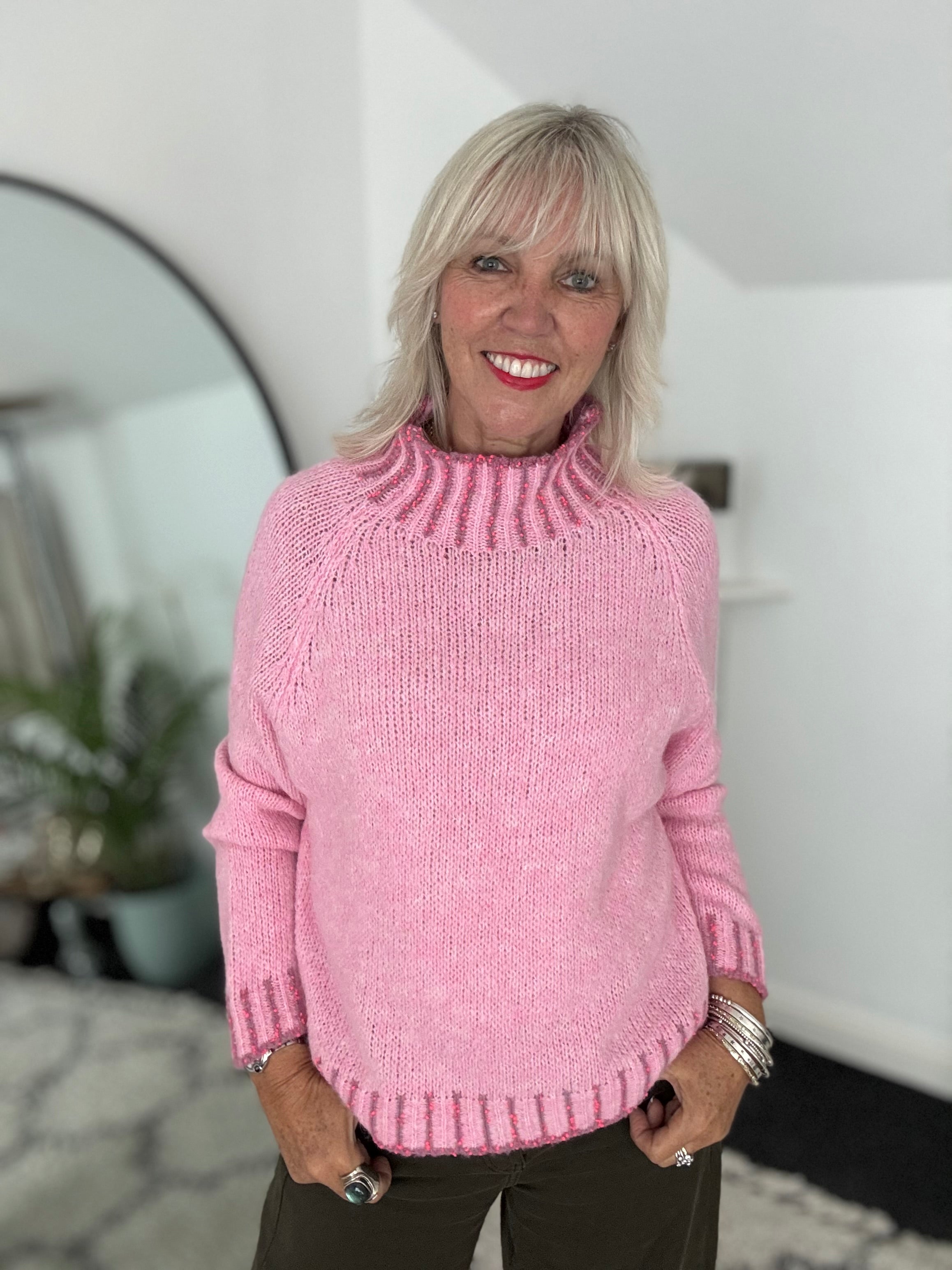 Stunning Funnel Neck Jumper in Pink