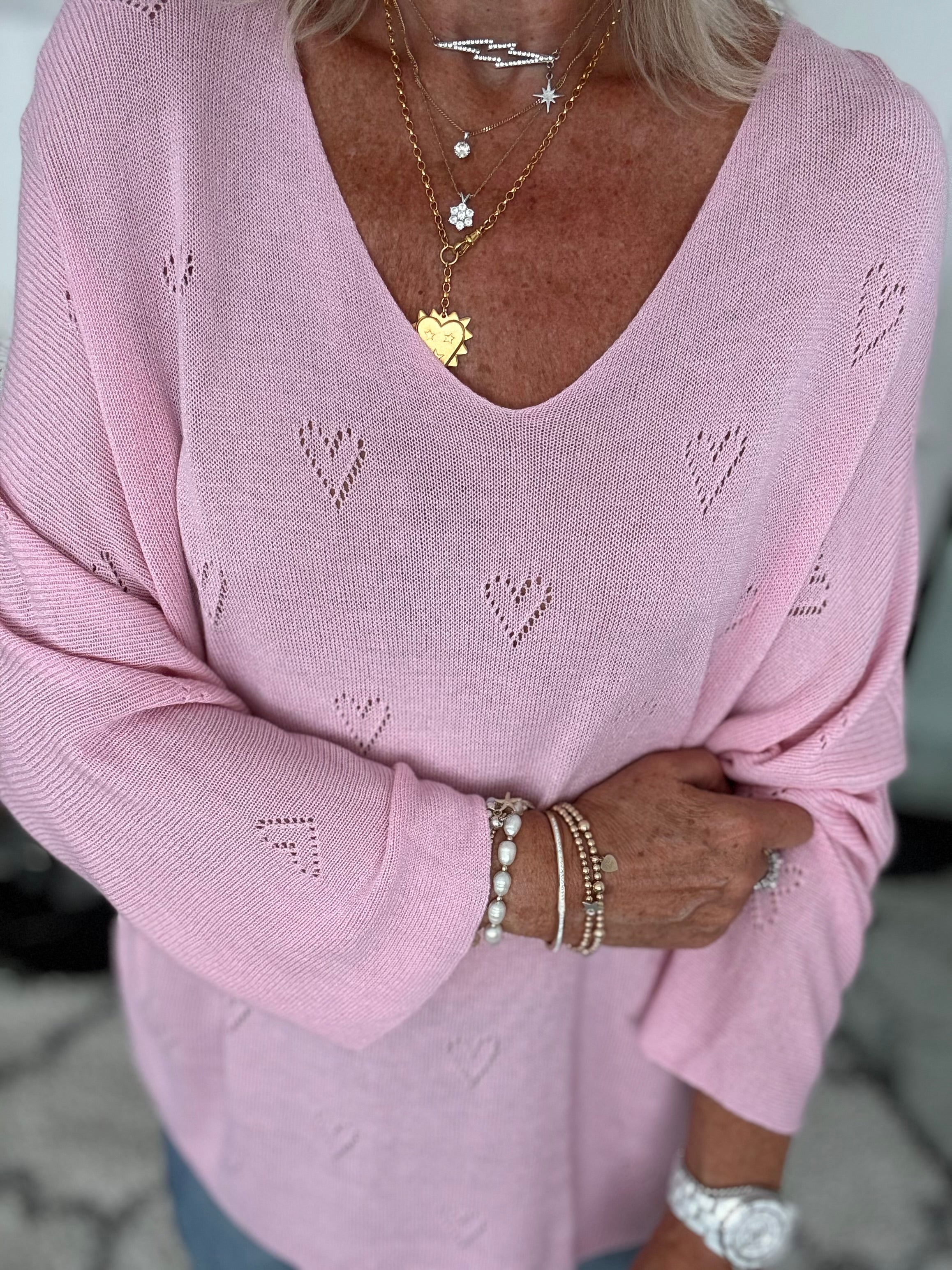 Lightweight Heart Jumper in Pink
