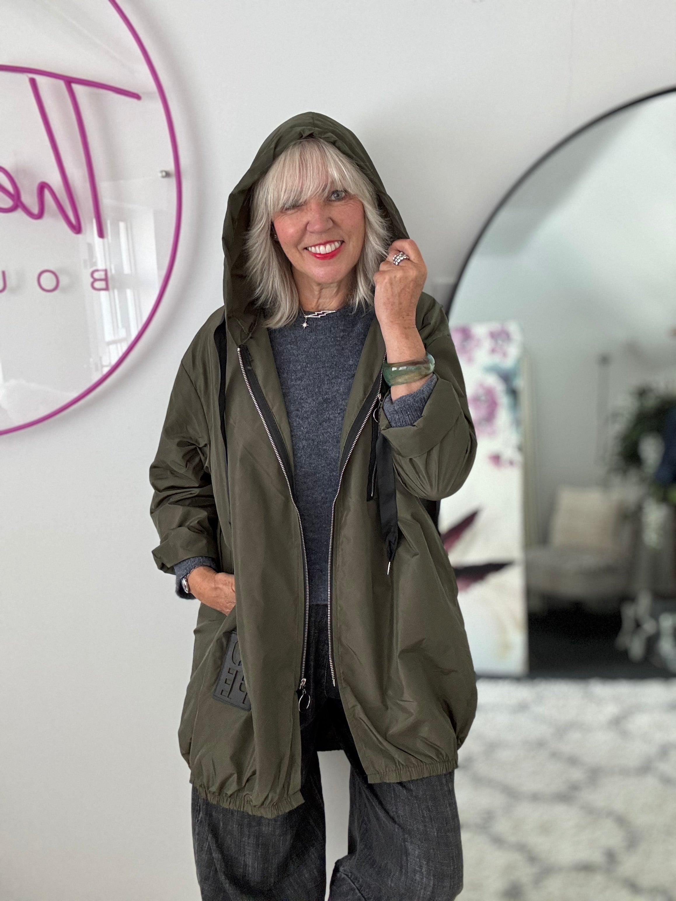 Hooded Zipped Parka in Dark Khaki