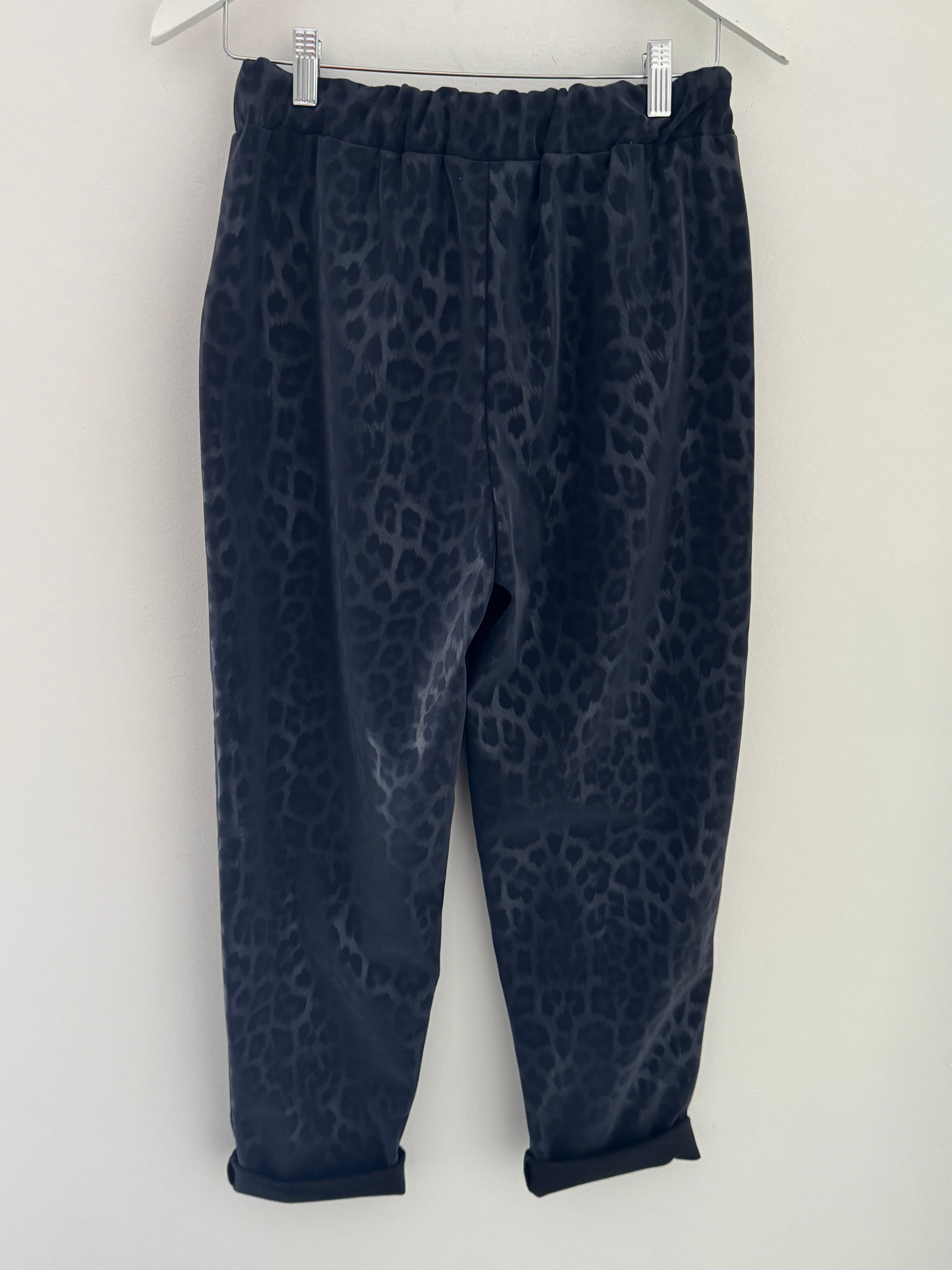 Faux Leather Leopard Print Joggers in Ink