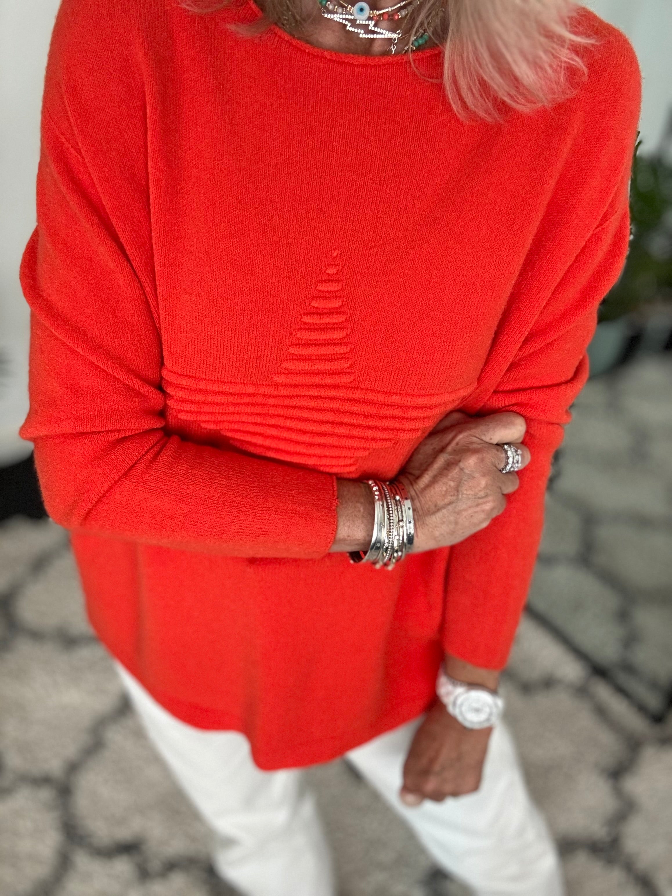 Ribbed Star Jumper in Orange/Red