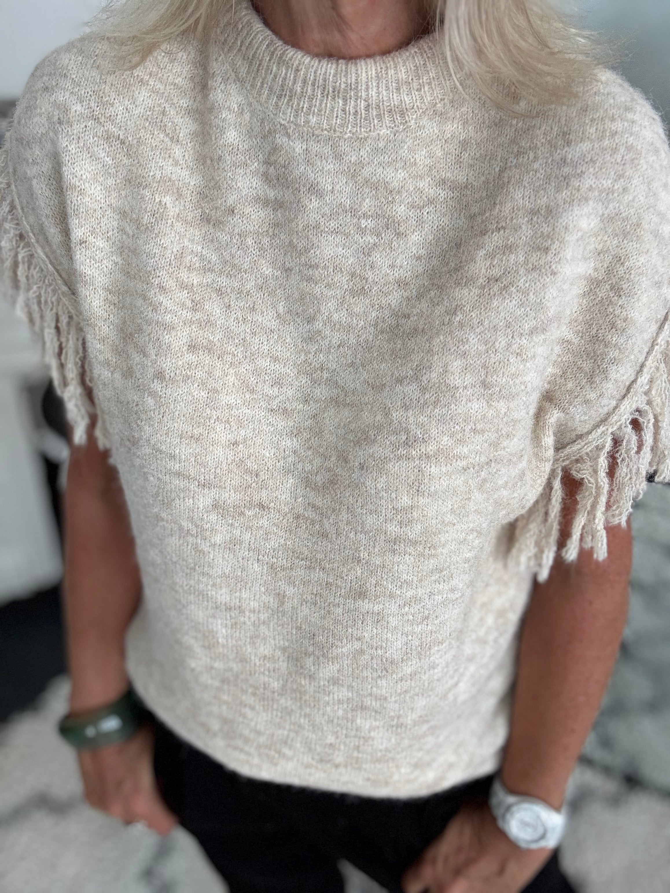 Stone Marl Knit with Fringe Detailing