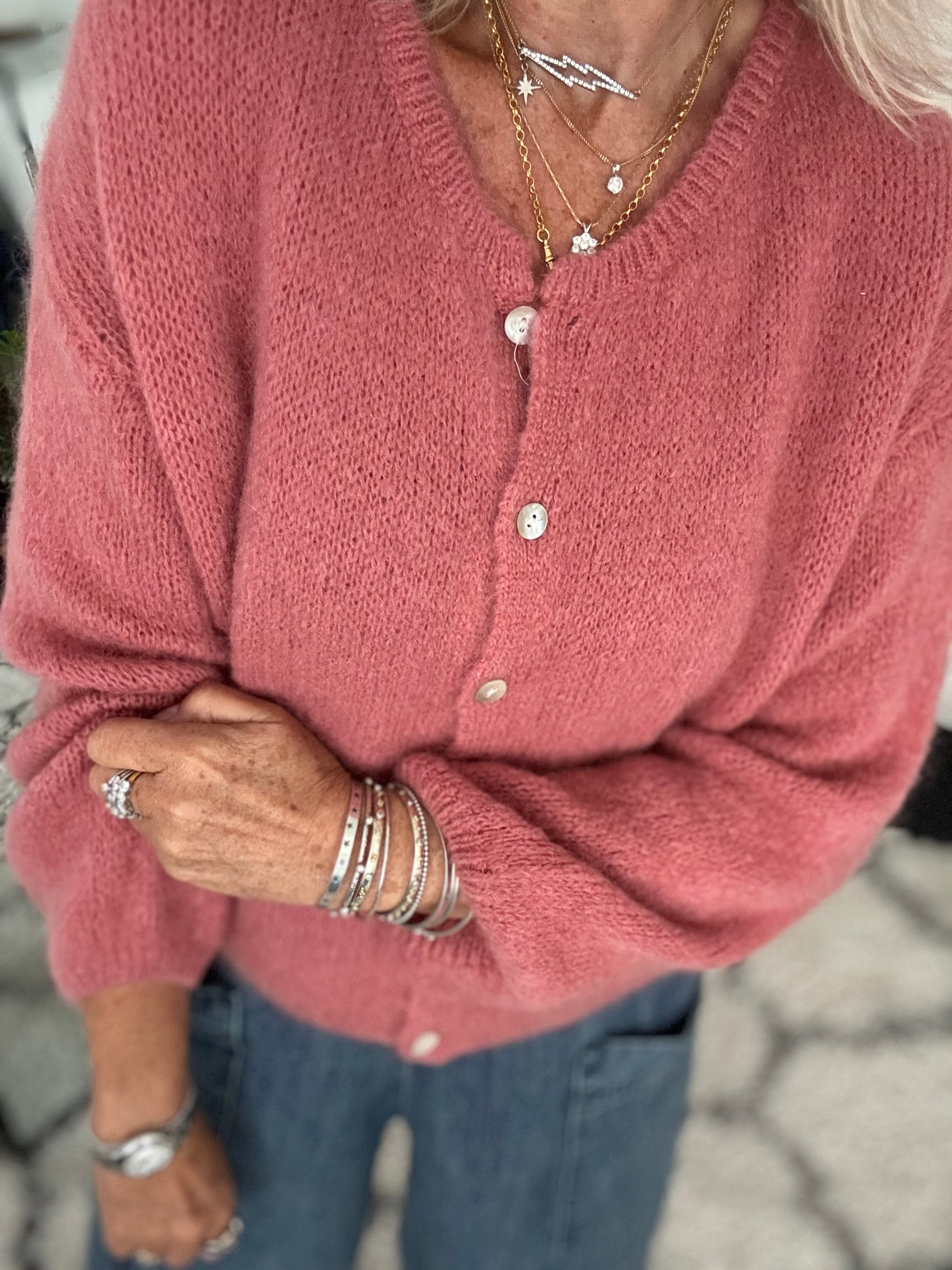 Mohair Buttoned Cardi in Blush Pink