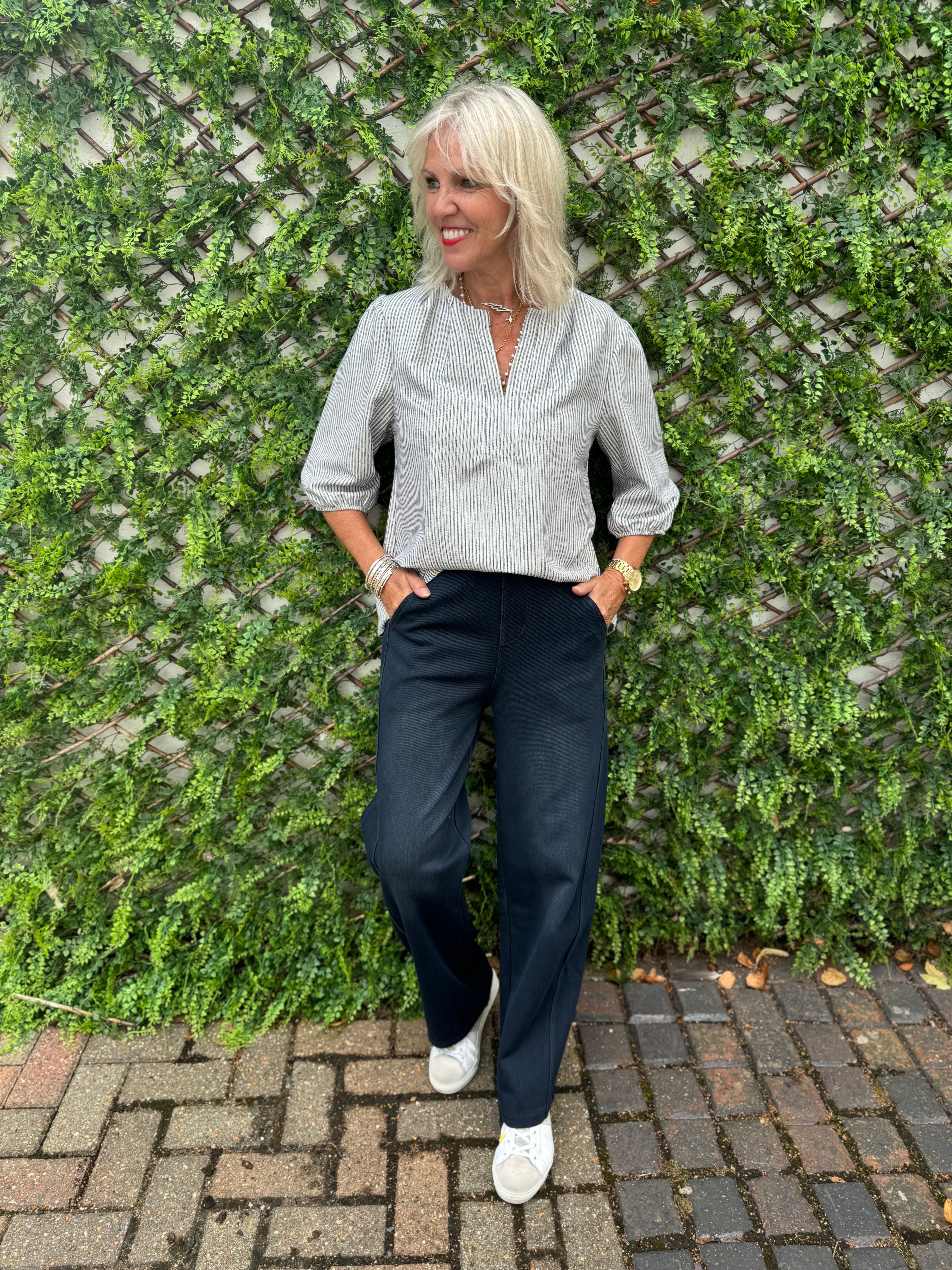 Brushed Cotton Stripe Blouse in Blue