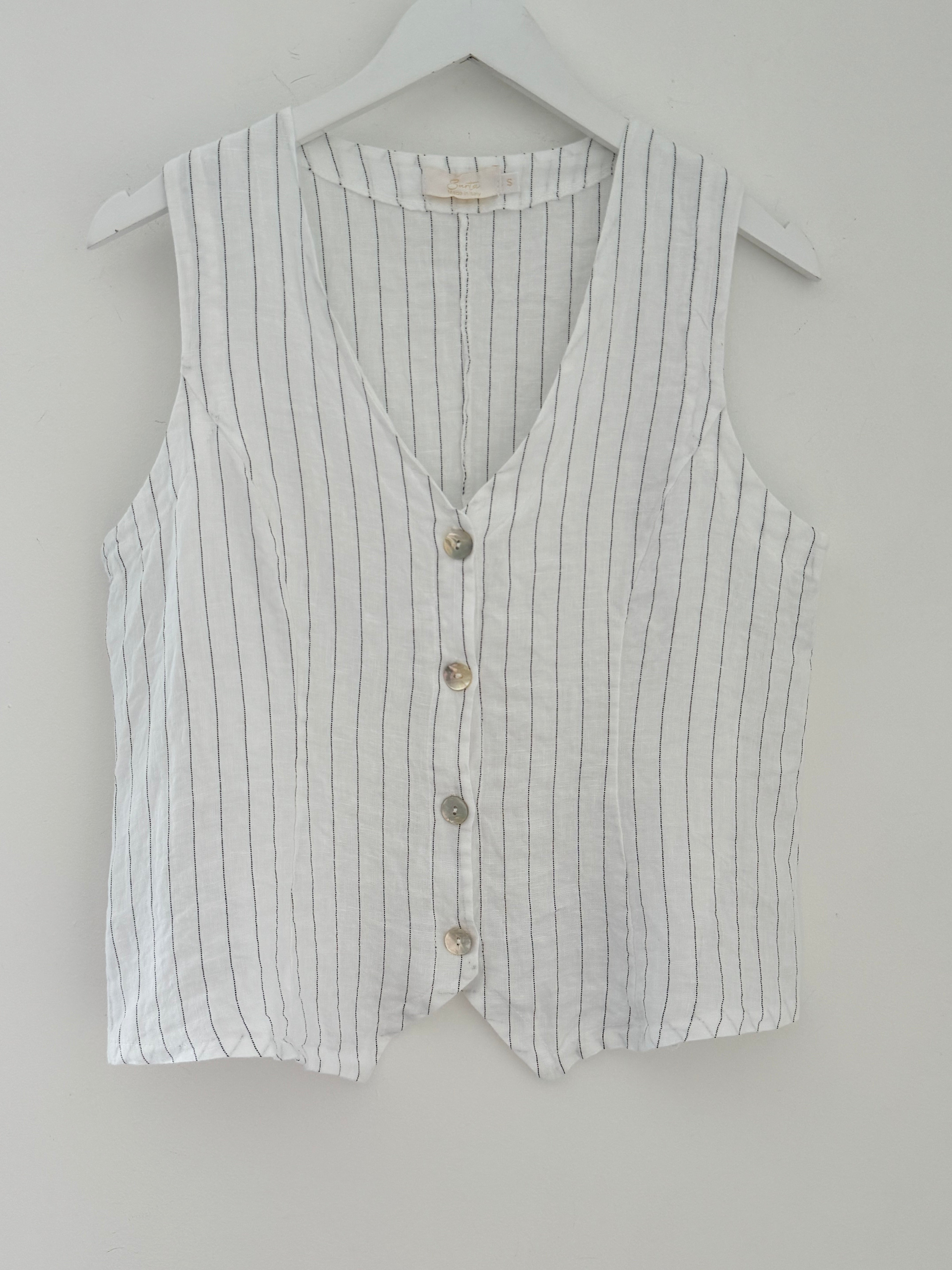 Pure Linen Waistcoat in White & Grey