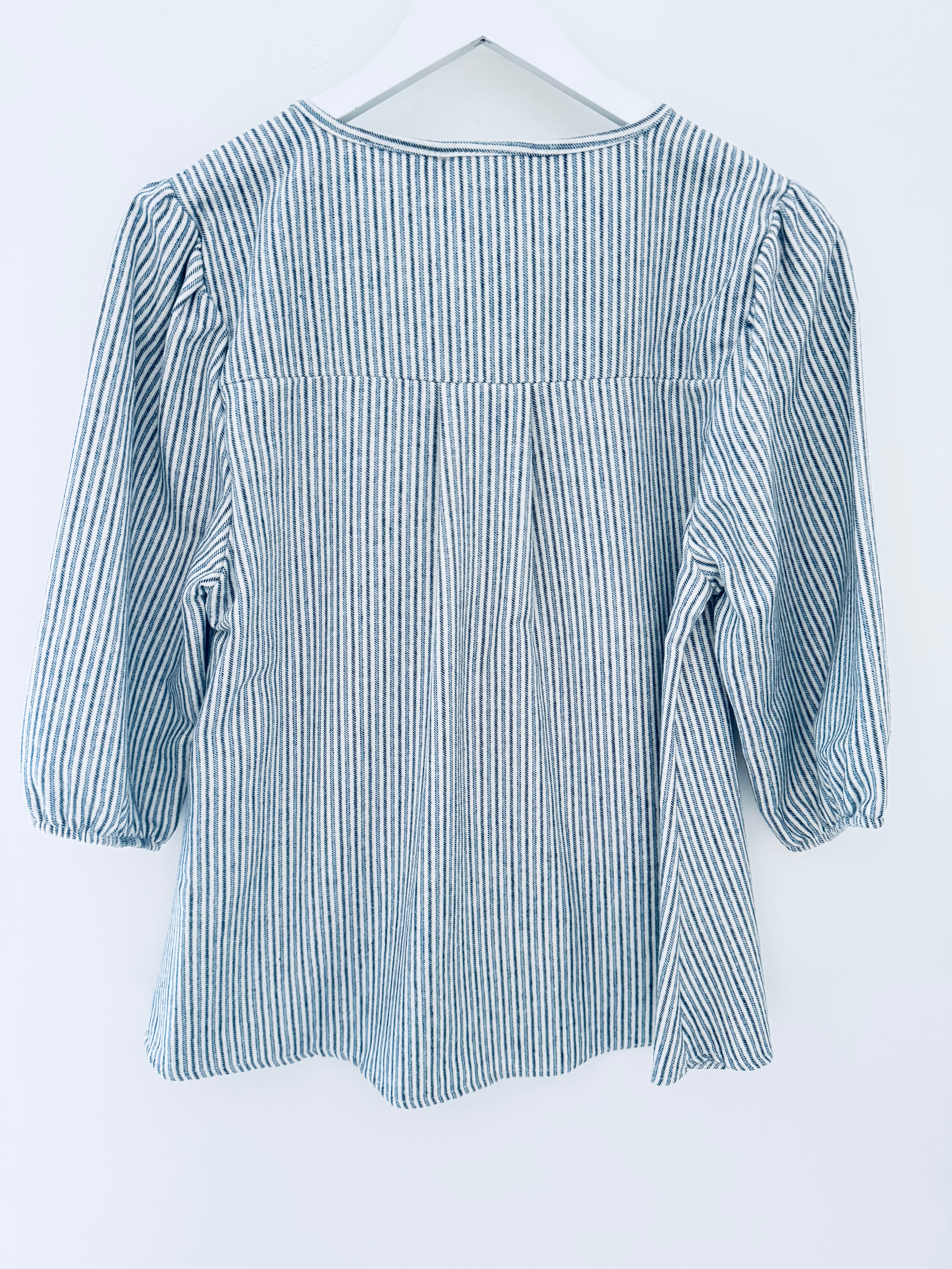 Brushed Cotton Stripe Blouse in Blue