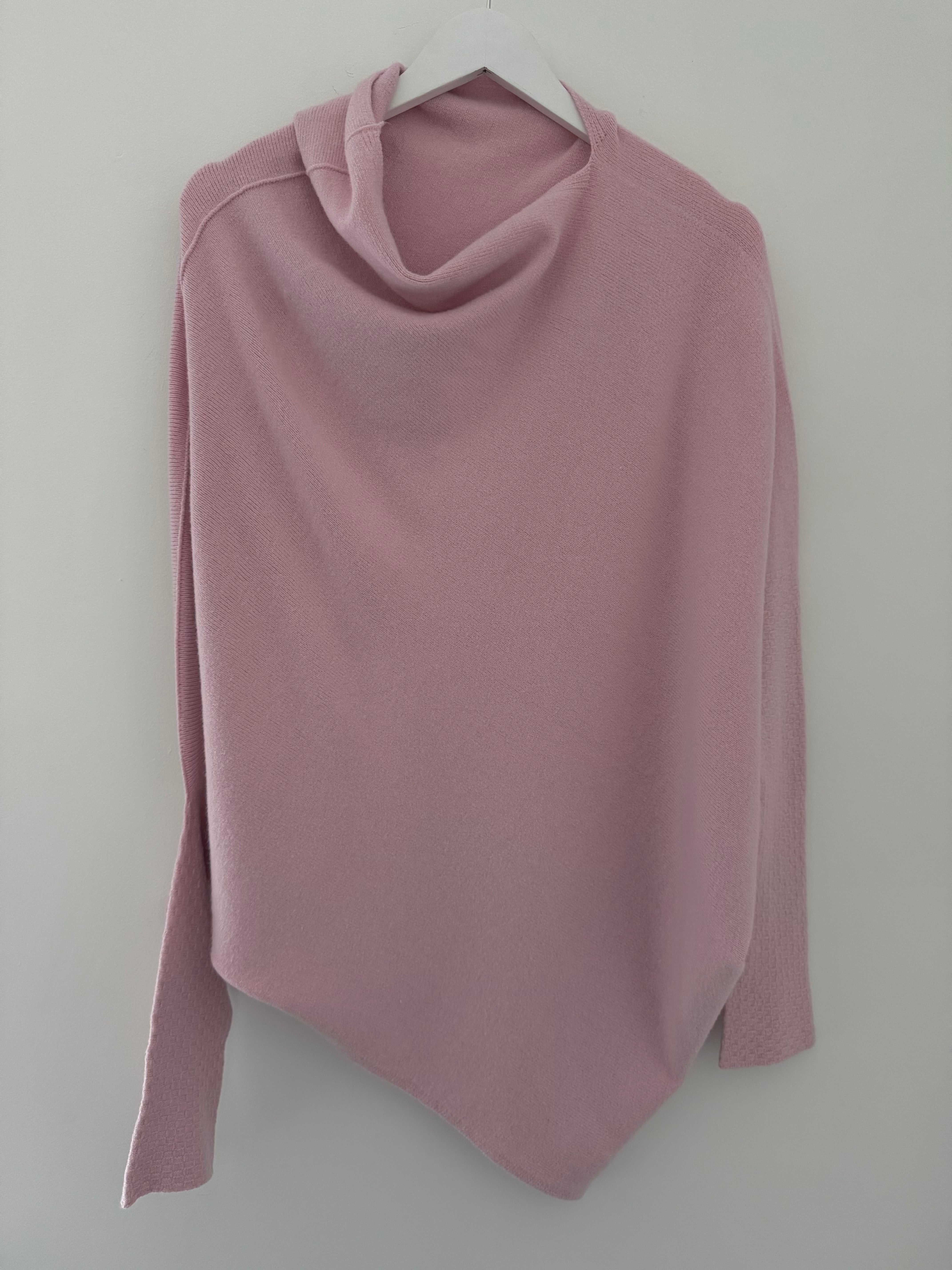 Cowl Neck Asymmetric Jumper in Baby Pink